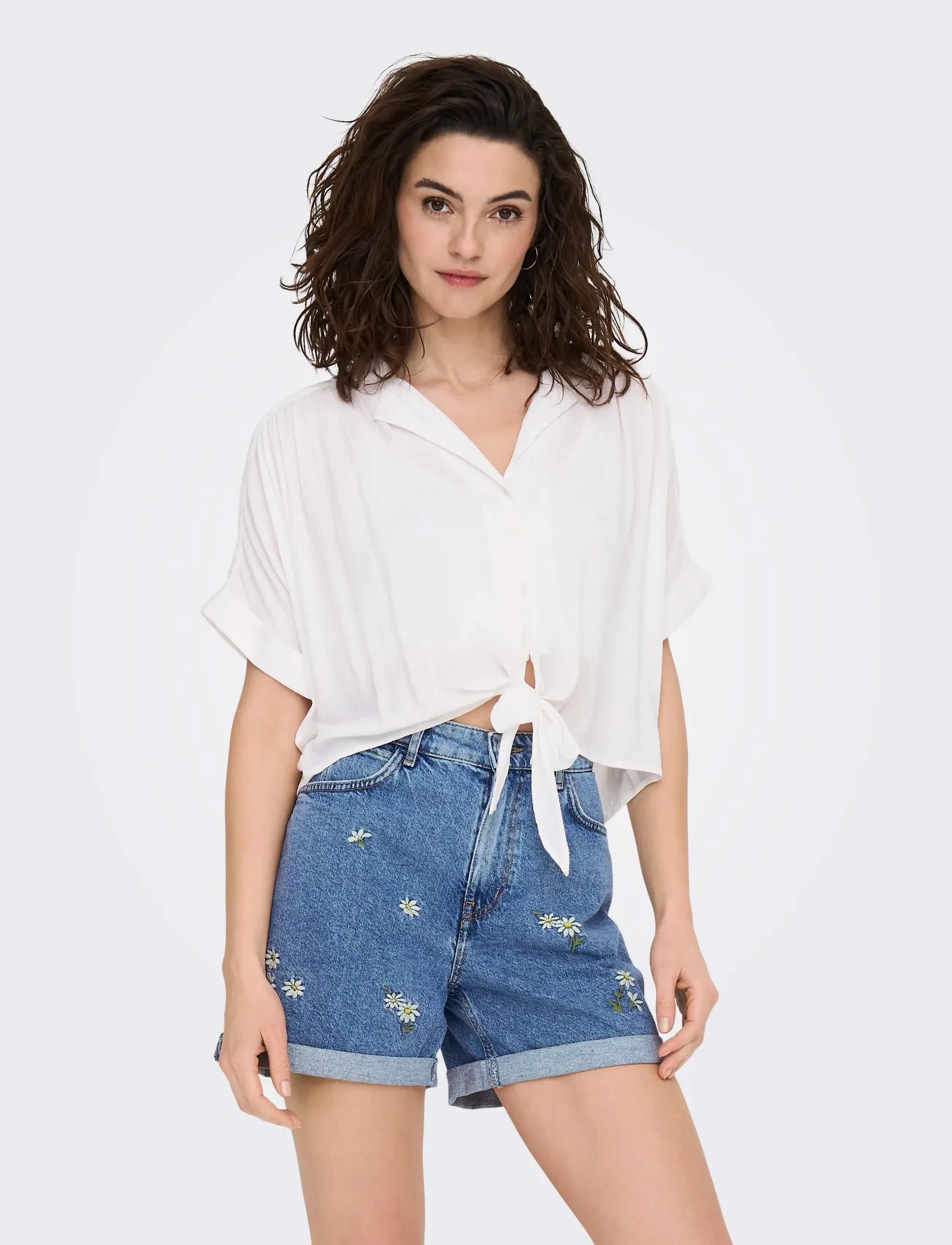 ONLY Onlpaula Life S/S Tie Shirt Wvn Noos, S, Blouses, Weiß - Short-sleeved, Frauen
