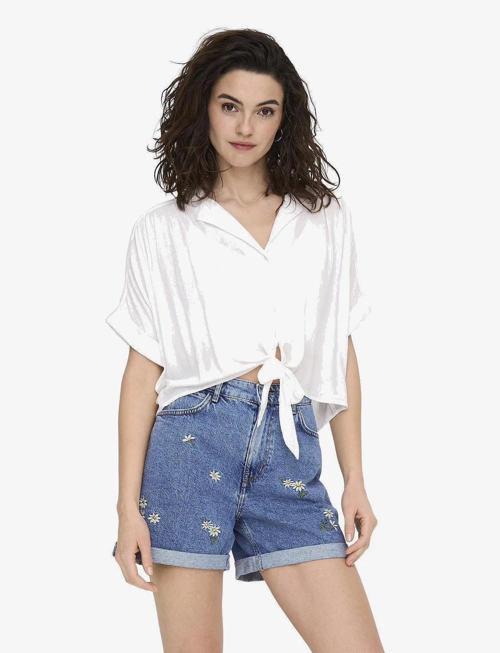 ONLY - ONLPAULA LIFE S/S TIE SHIRT WVN NOOS - kurzämlige blusen - white - 0