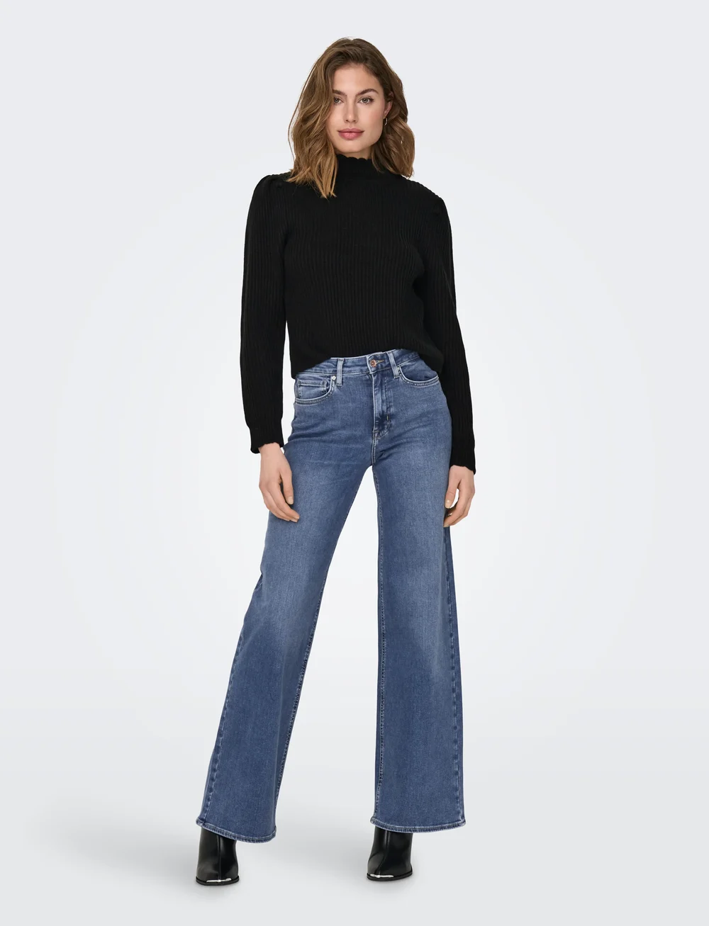 ONLY - ONLMADISON BLUSH HW WIDE DNM DOT372 NOOS - wide leg jeans - medium blue denim - 4