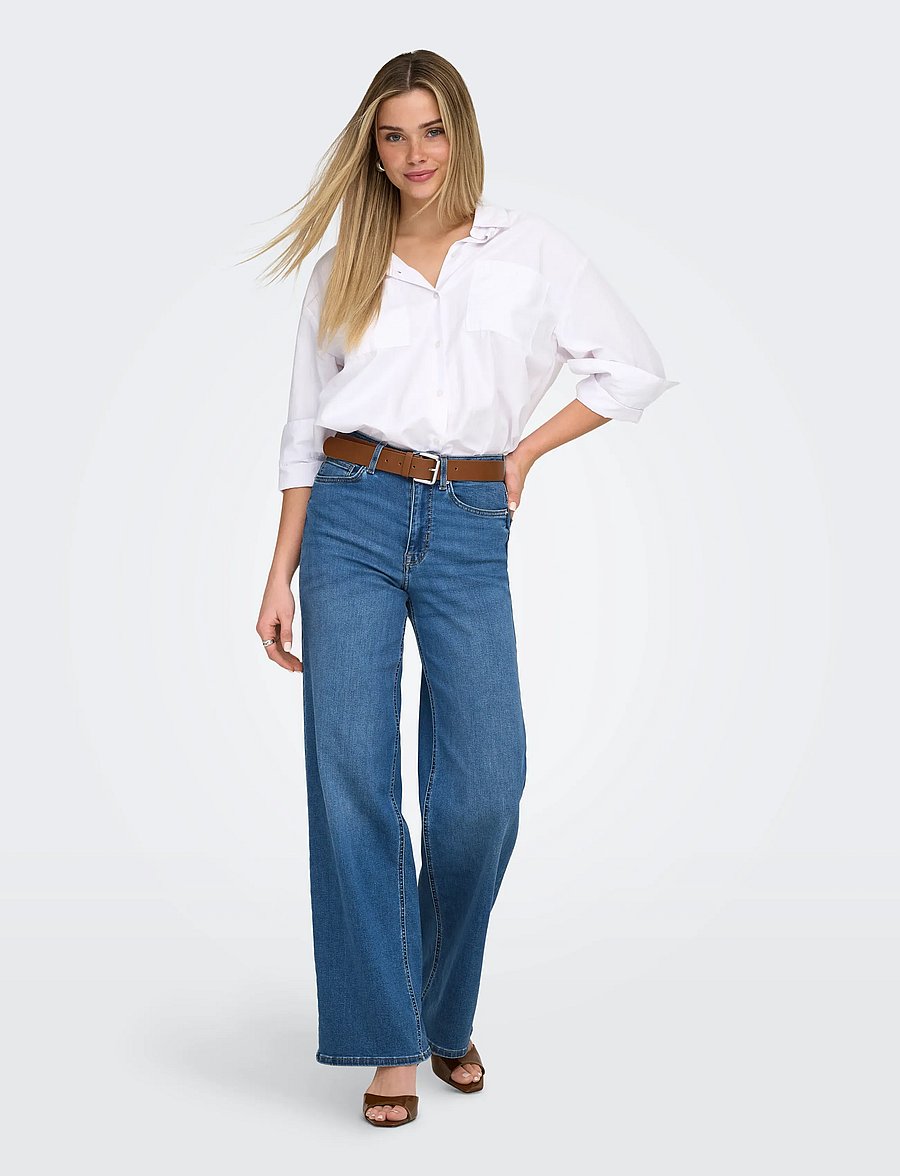 ONLY - ONLMADISON BLUSH HW WIDE DNM DOT372 NOOS - víðar gallabuxur - medium blue denim - 4