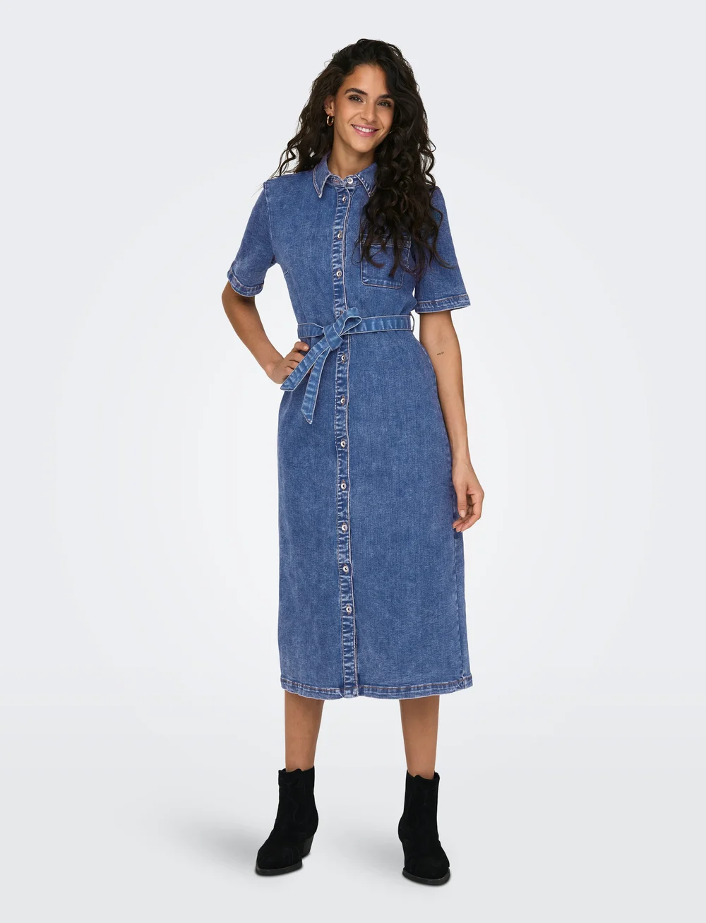 ONLY - ONLLANA SS LONG DRESS DNM REA258 NOOS - shirt dresses - medium blue denim - 0