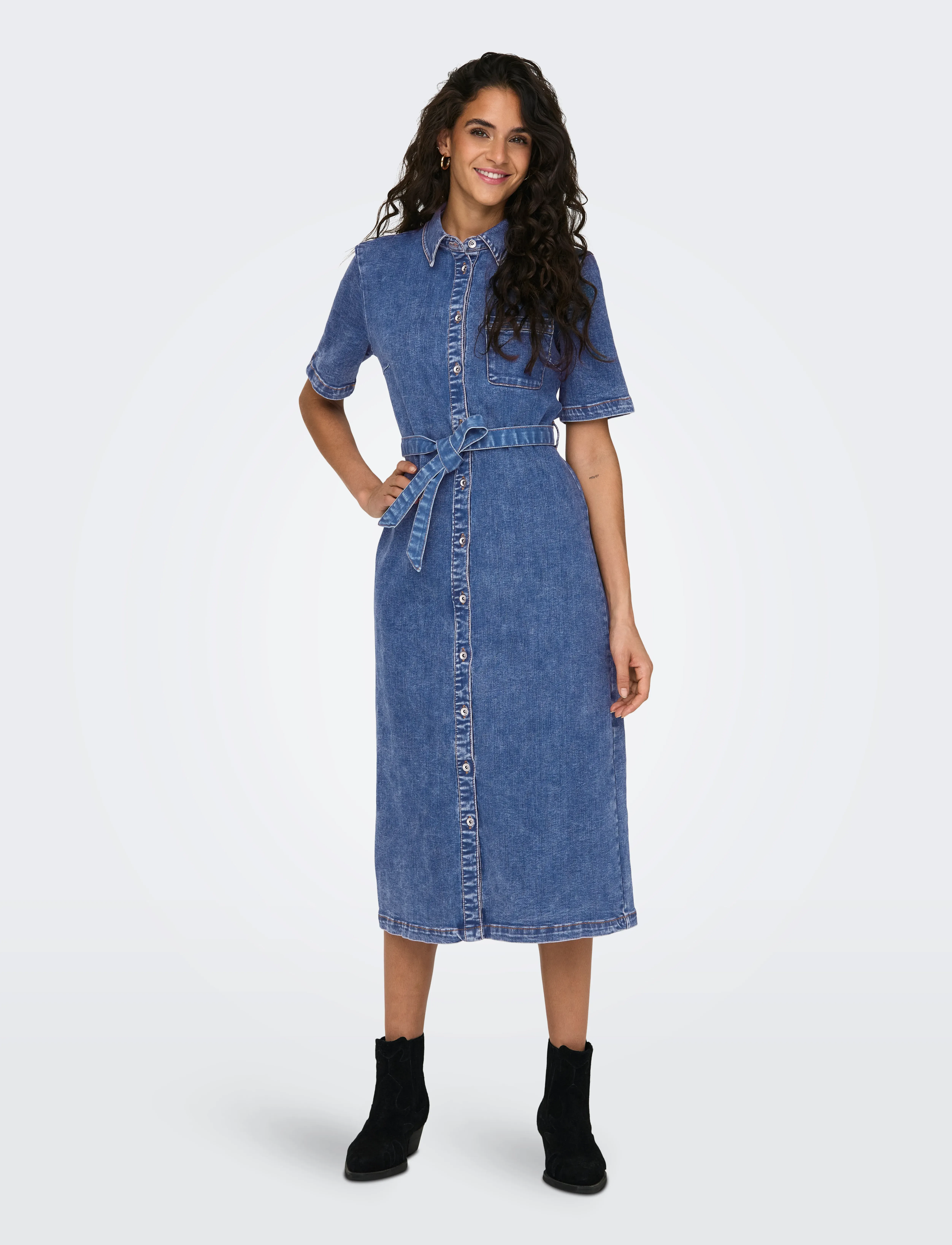 ONLY ONLLANA SS LONG DRESS DNM REA258 NOOS - Skjortekjoler - MEDIUM BLUE DENIM / blue