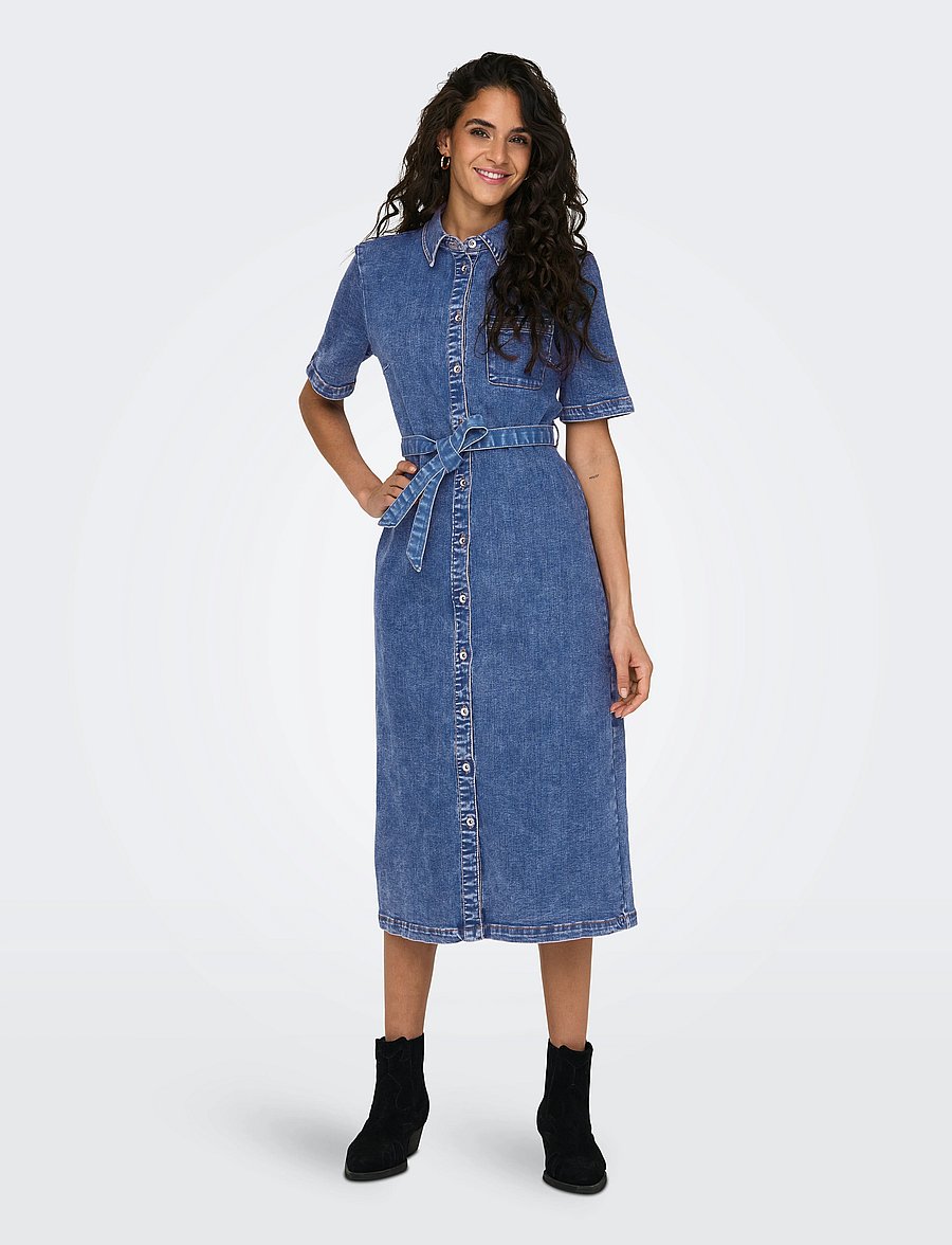 ONLY - ONLLANA SS LONG DRESS DNM REA258 NOOS - robes chemises - medium blue denim - 0