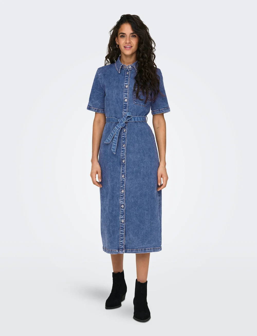 ONLY - ONLLANA SS LONG DRESS DNM REA258 NOOS - shirt dresses - medium blue denim - 4
