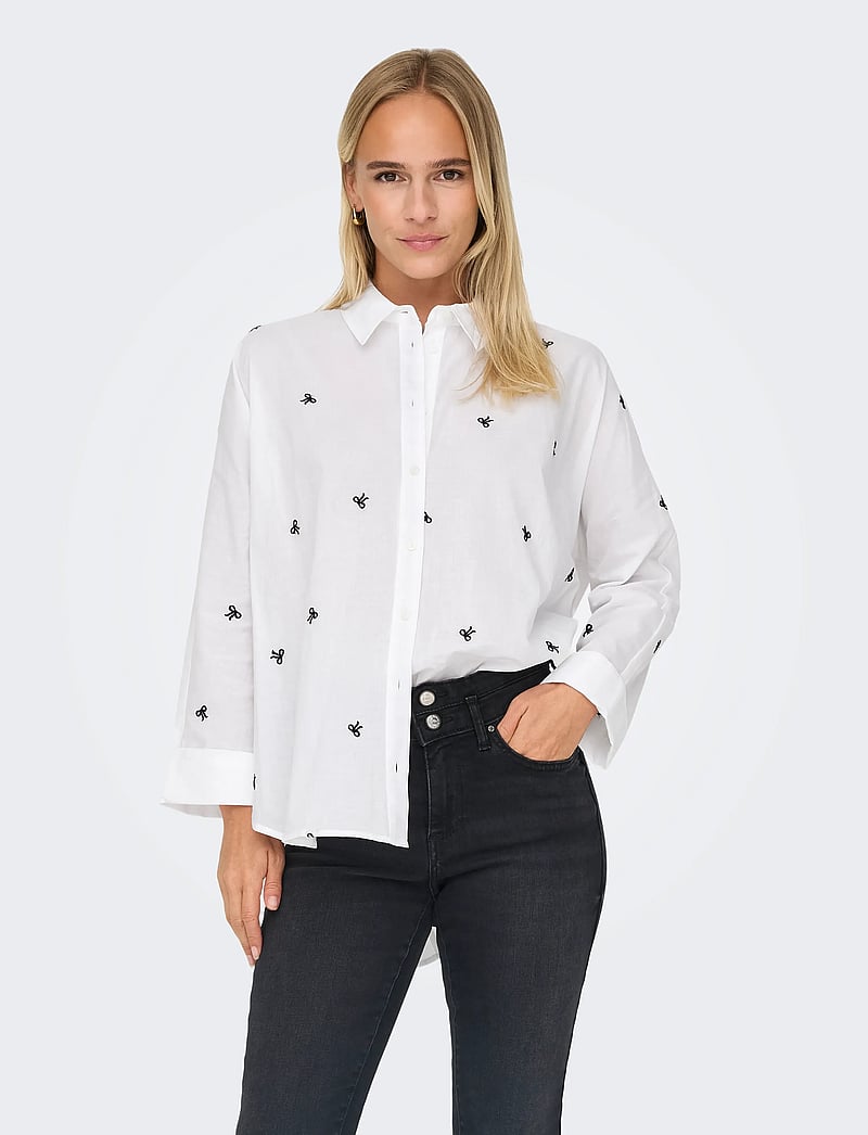 ONLY - ONLNEW LINA GRACE LS EMB SHIRT NOOS WVN - langärmlige hemden - bright white - 0