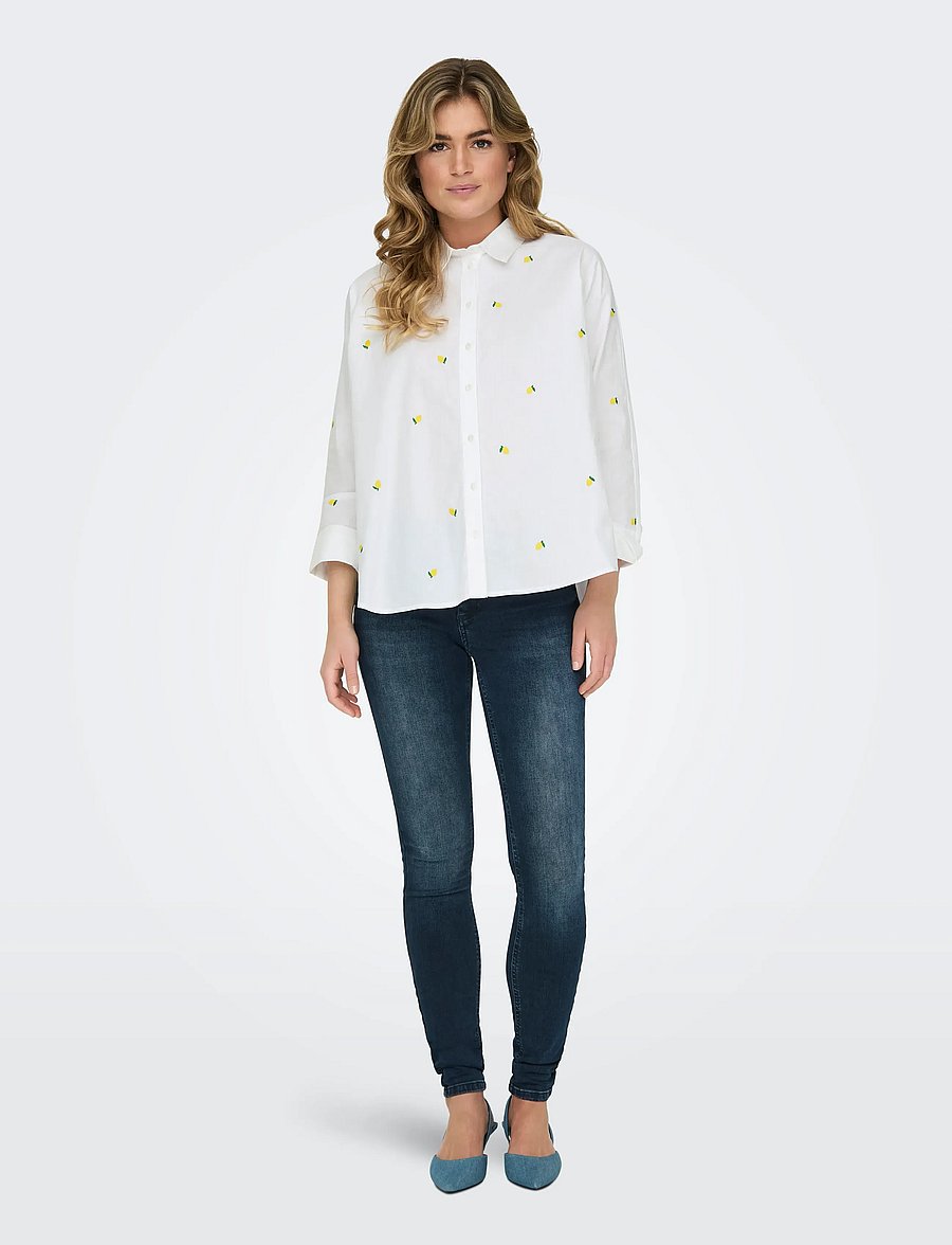ONLY - ONLNEW LINA GRACE LS EMB SHIRT NOOS WVN - langærmede skjorter - bright white - 4