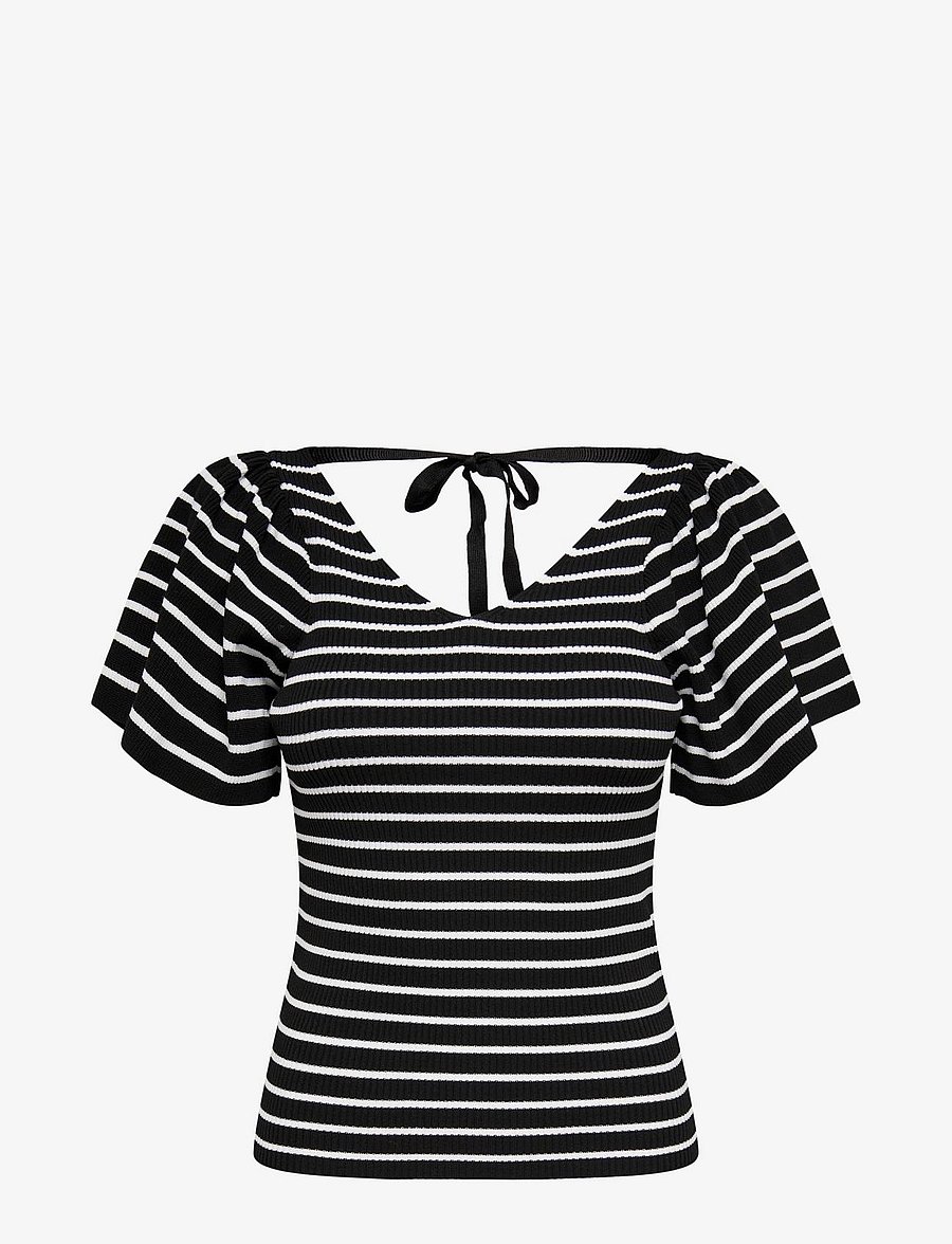ONLY - ONLLEELO STRIPE S/S BACK V-NECK KNT NOOS - black - 1