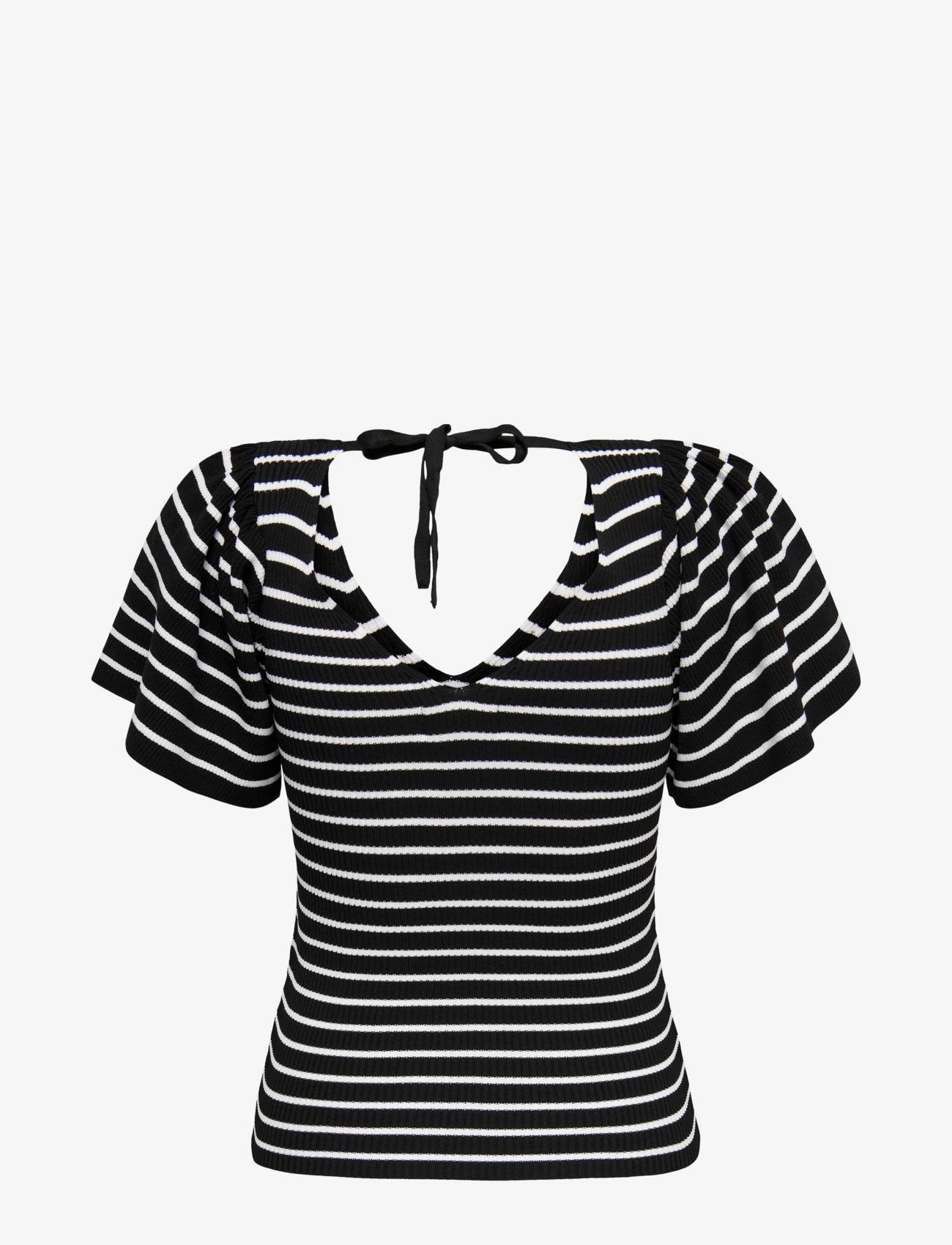 ONLY - ONLLEELO STRIPE S/S BACK V-NECK KNT NOOS - black - 2