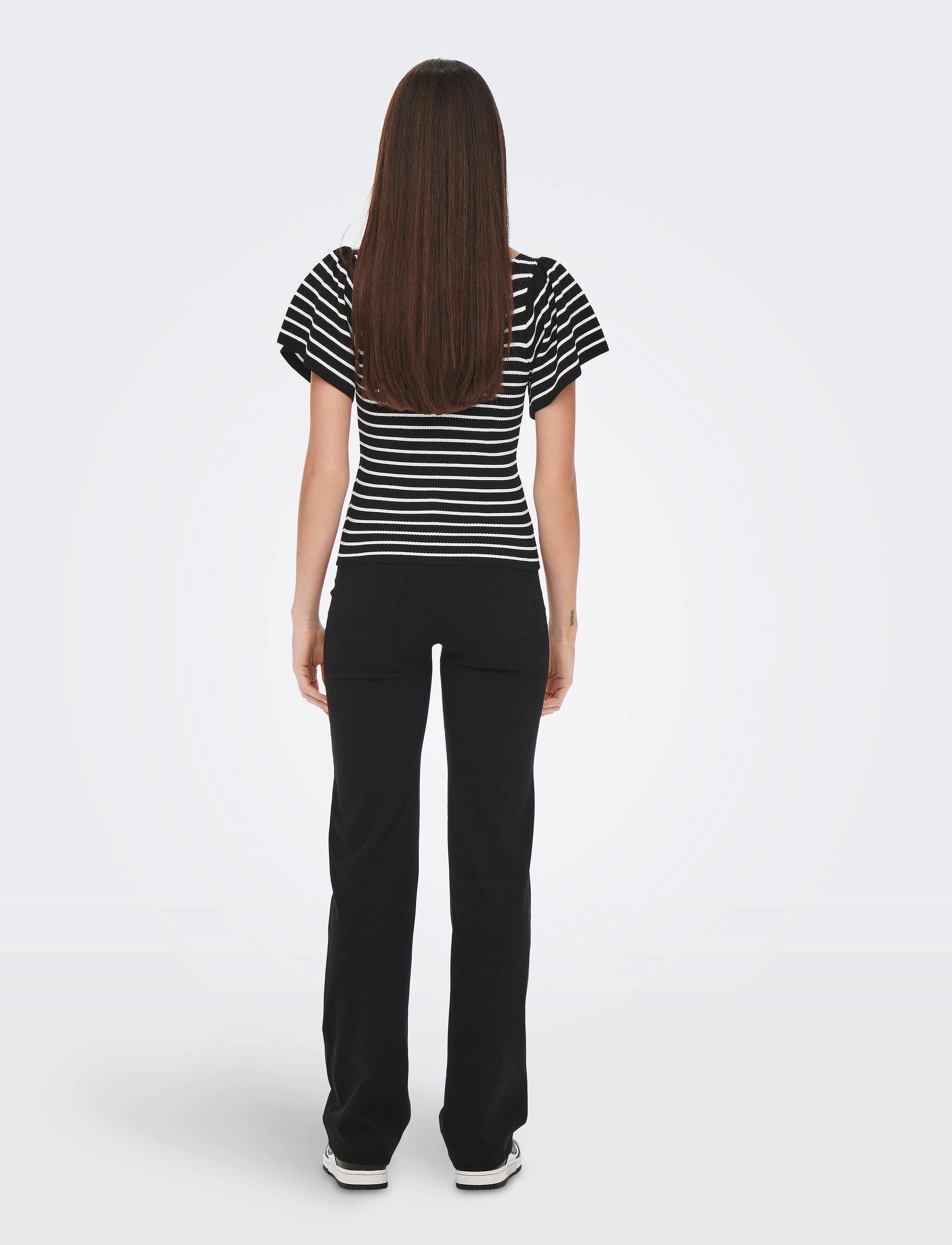 ONLY - ONLLEELO STRIPE S/S BACK V-NECK KNT NOOS - black - 3