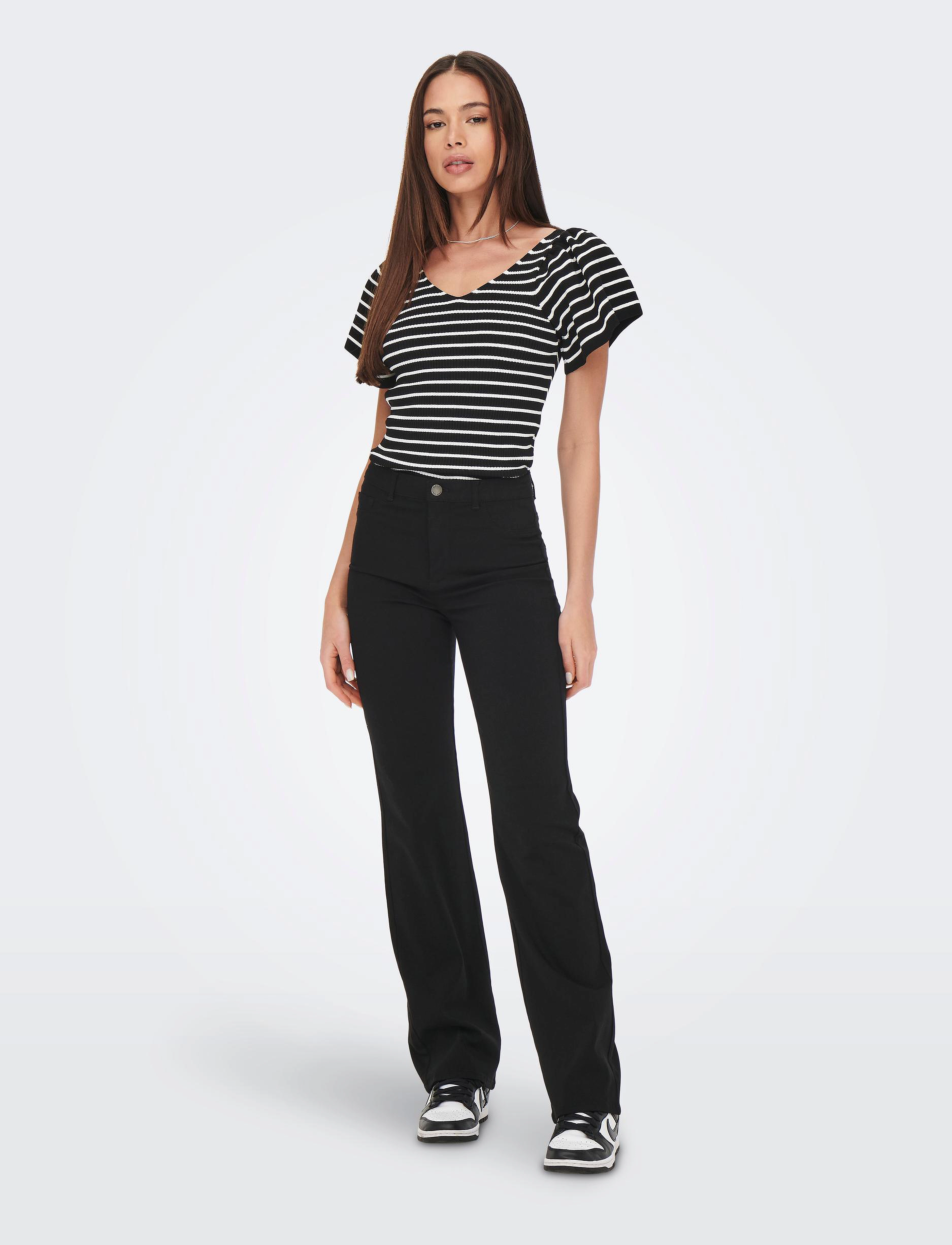 ONLY - ONLLEELO STRIPE S/S BACK V-NECK KNT NOOS - black - 4