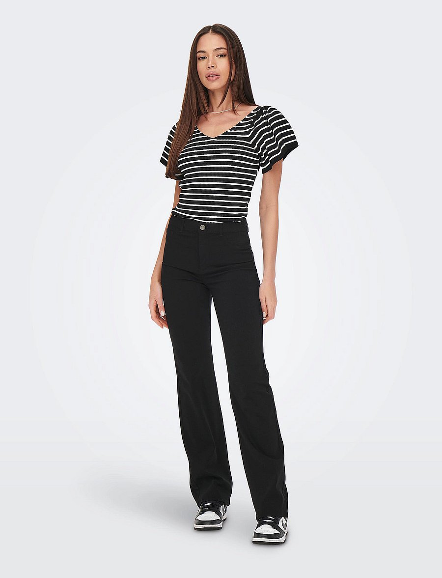 ONLY - ONLLEELO STRIPE S/S BACK V-NECK KNT NOOS - black - 4