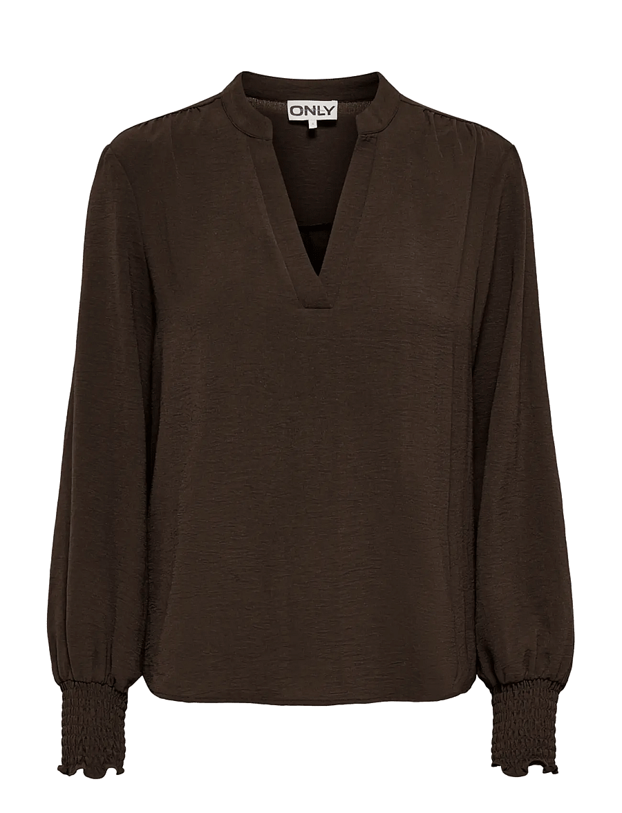 ONLY - ONLMETTE V-NECK LS SMOCK TOP NOOS WVN - pikkade varrukatega pluusid - coffee bean - 1