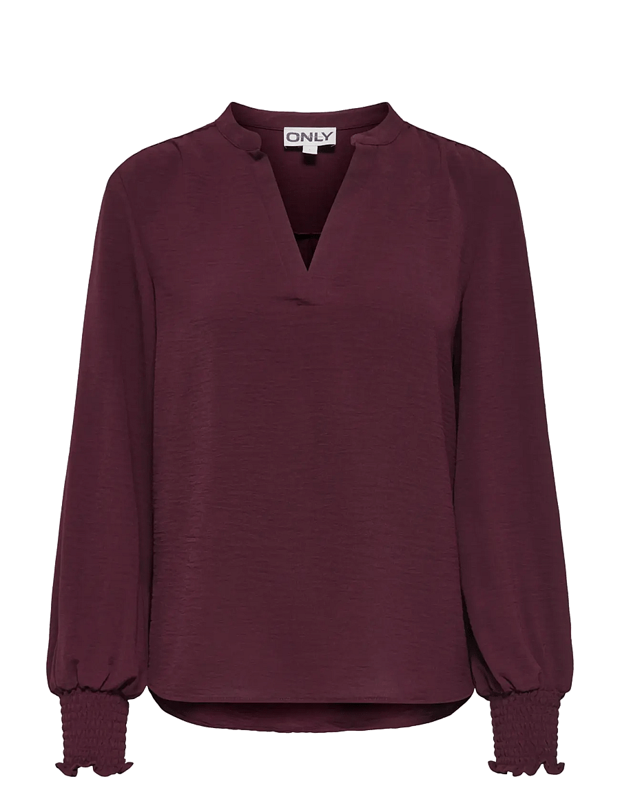 ONLY - ONLMETTE V-NECK LS SMOCK TOP NOOS WVN - langärmelige blusen - decadent chocolate - 1