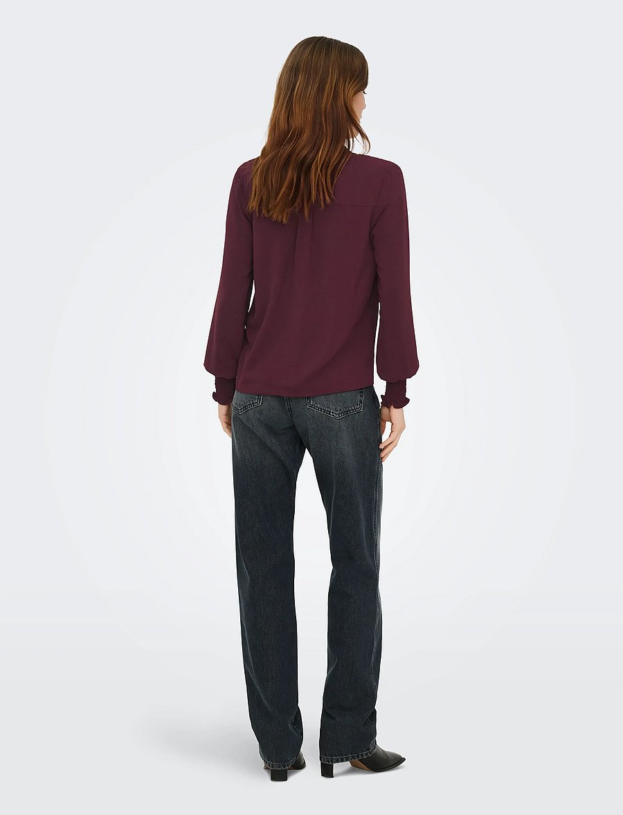 ONLY - ONLMETTE V-NECK LS SMOCK TOP NOOS WVN - langärmelige blusen - decadent chocolate - 3