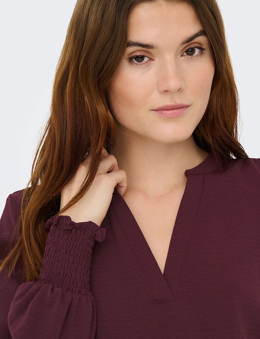 ONLY - ONLMETTE V-NECK LS SMOCK TOP NOOS WVN - langärmelige blusen - decadent chocolate - 5