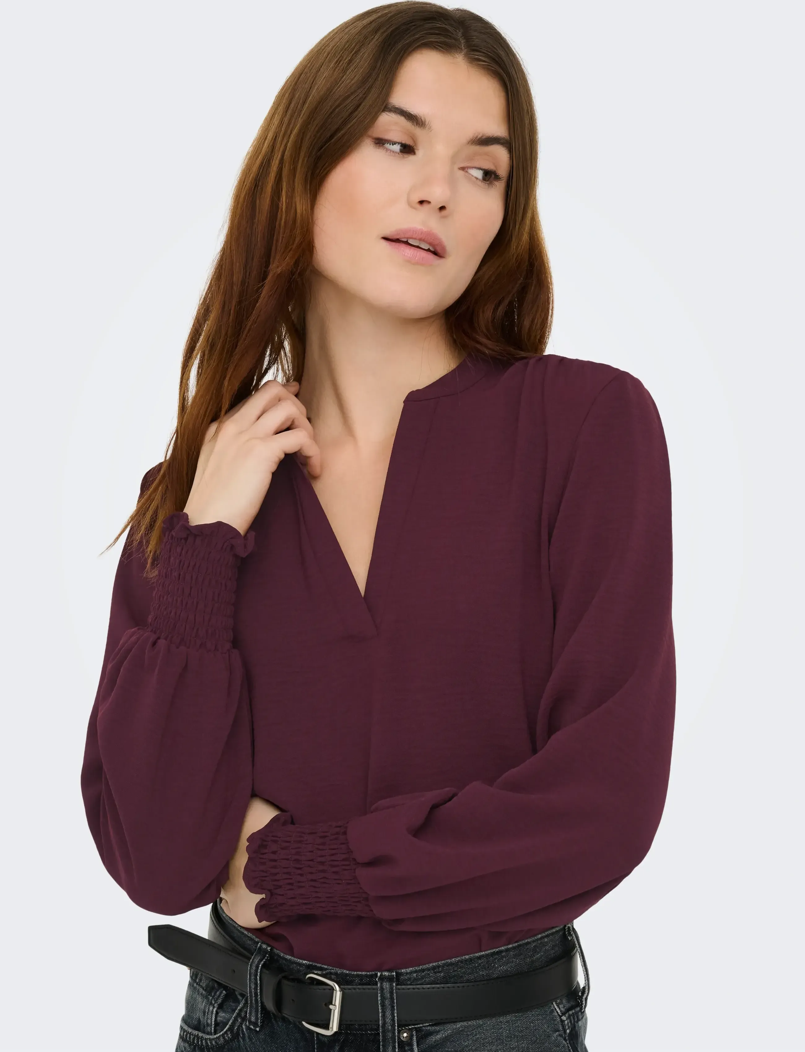 ONLY Onlmette V-Neck Ls Smock Top Noos Wvn blusar dam – bild 6