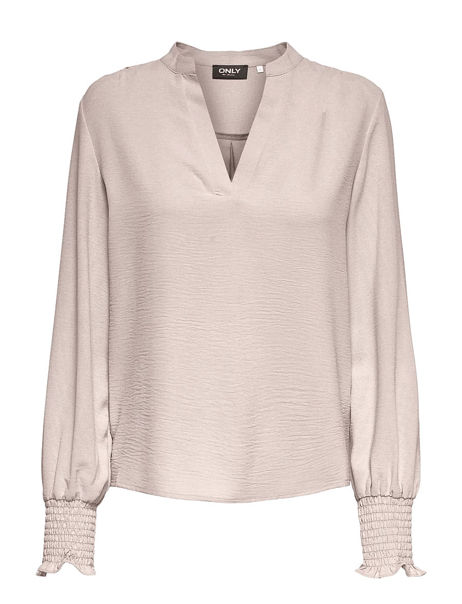 ONLY - ONLMETTE V-NECK LS SMOCK TOP NOOS WVN - långärmade blusar - gray morn - 1