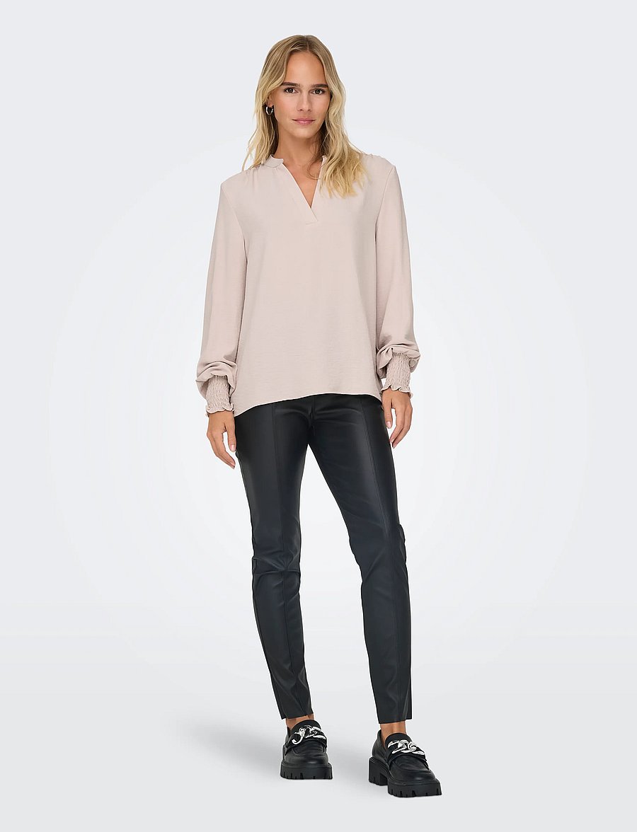 ONLY - ONLMETTE V-NECK LS SMOCK TOP NOOS WVN - långärmade blusar - gray morn - 4