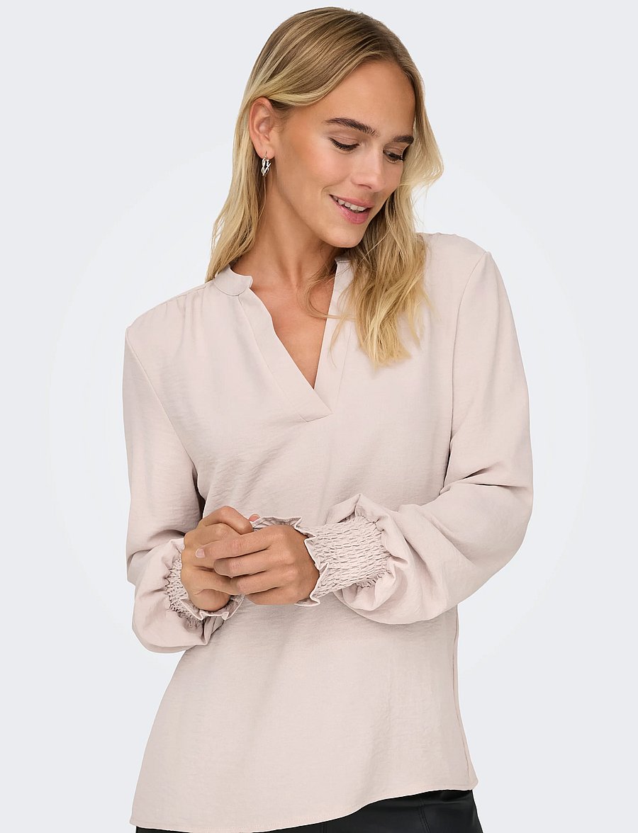 ONLY - ONLMETTE V-NECK LS SMOCK TOP NOOS WVN - långärmade blusar - gray morn - 5
