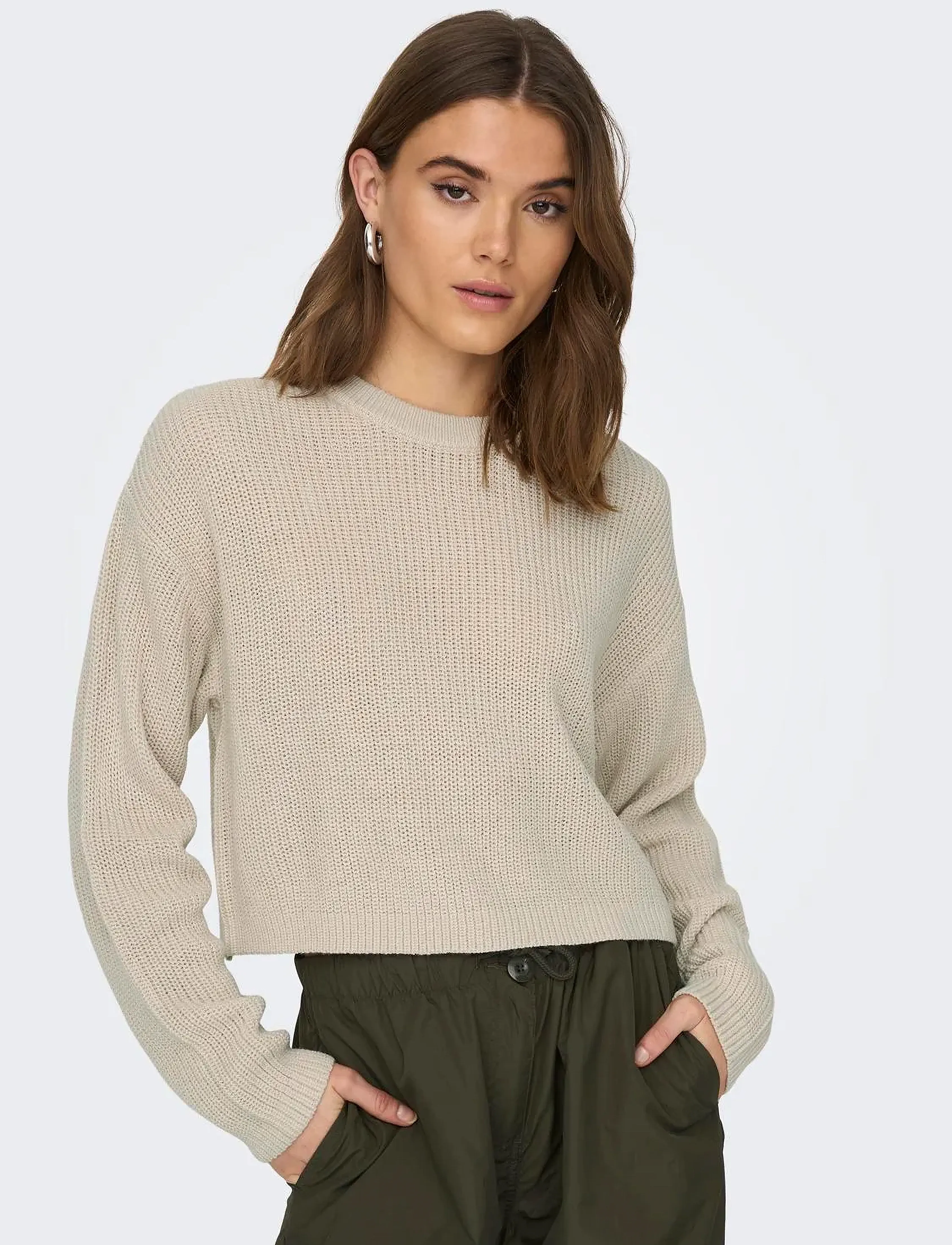 ONLY Onlmalavi L/S Cropped Pullover Knt Noos, Kvinder, Stribet Kort Strikket Pullover, Cream, Str: XL