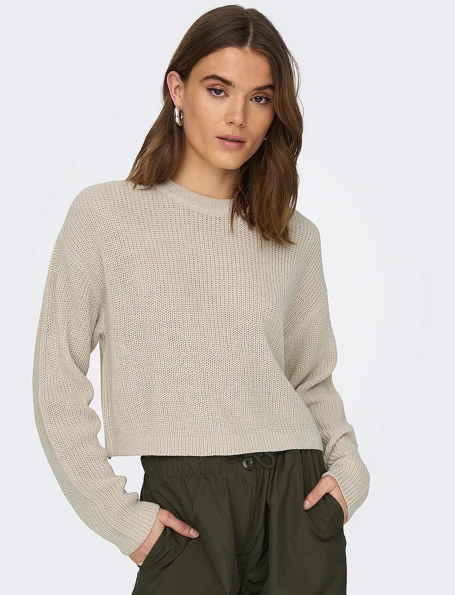 ONLY - ONLMALAVI L/S CROPPED PULLOVER KNT NOOS - peysur - pumice stone - 0