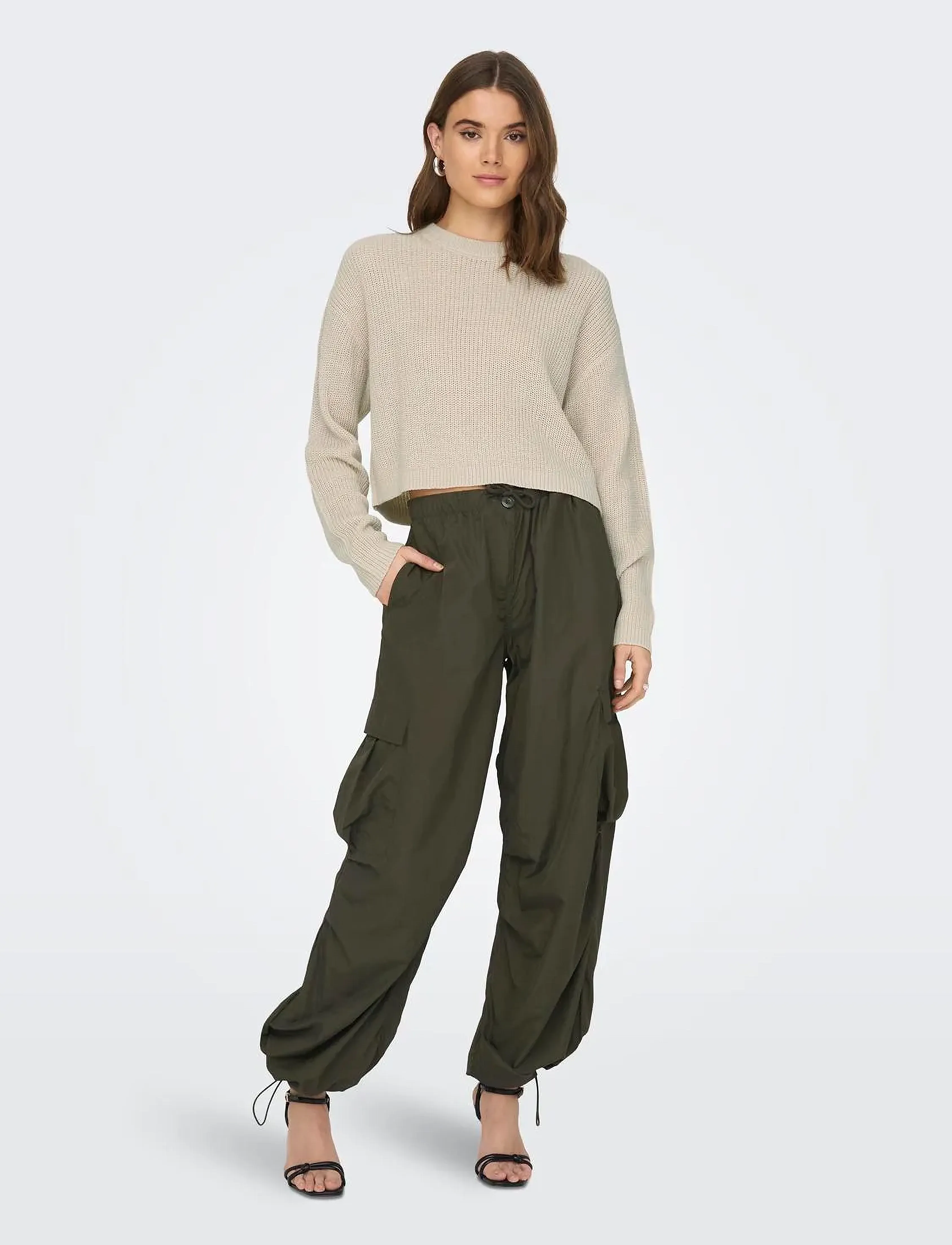 ONLY - ONLMALAVI L/S CROPPED PULLOVER KNT NOOS - peysur - pumice stone - 4