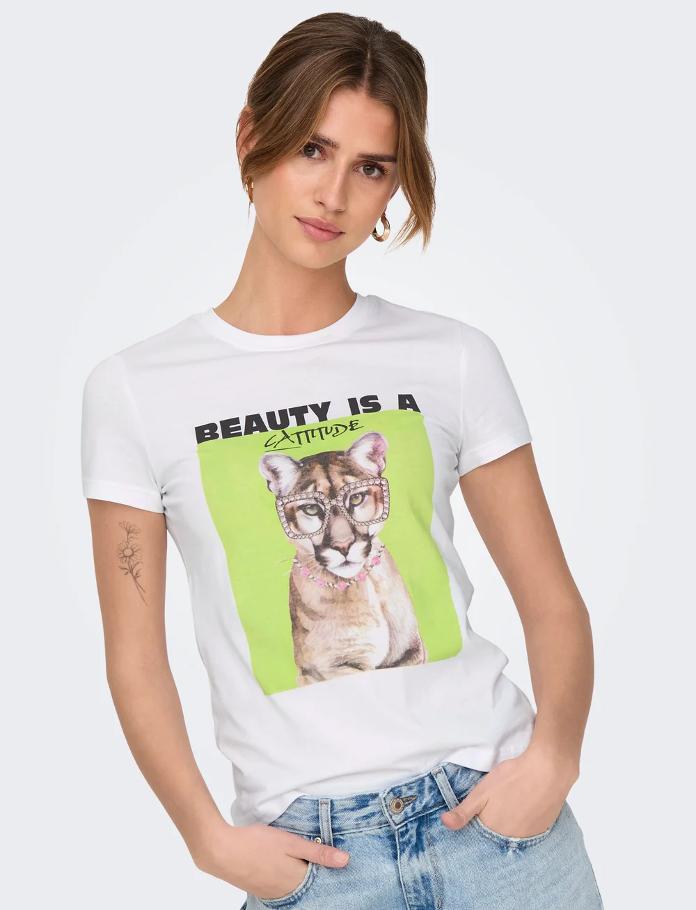 ONLY - ONLVIBE LIFE S/S GLASSES TOP BOX JRS - t-shirts - bright white - 4