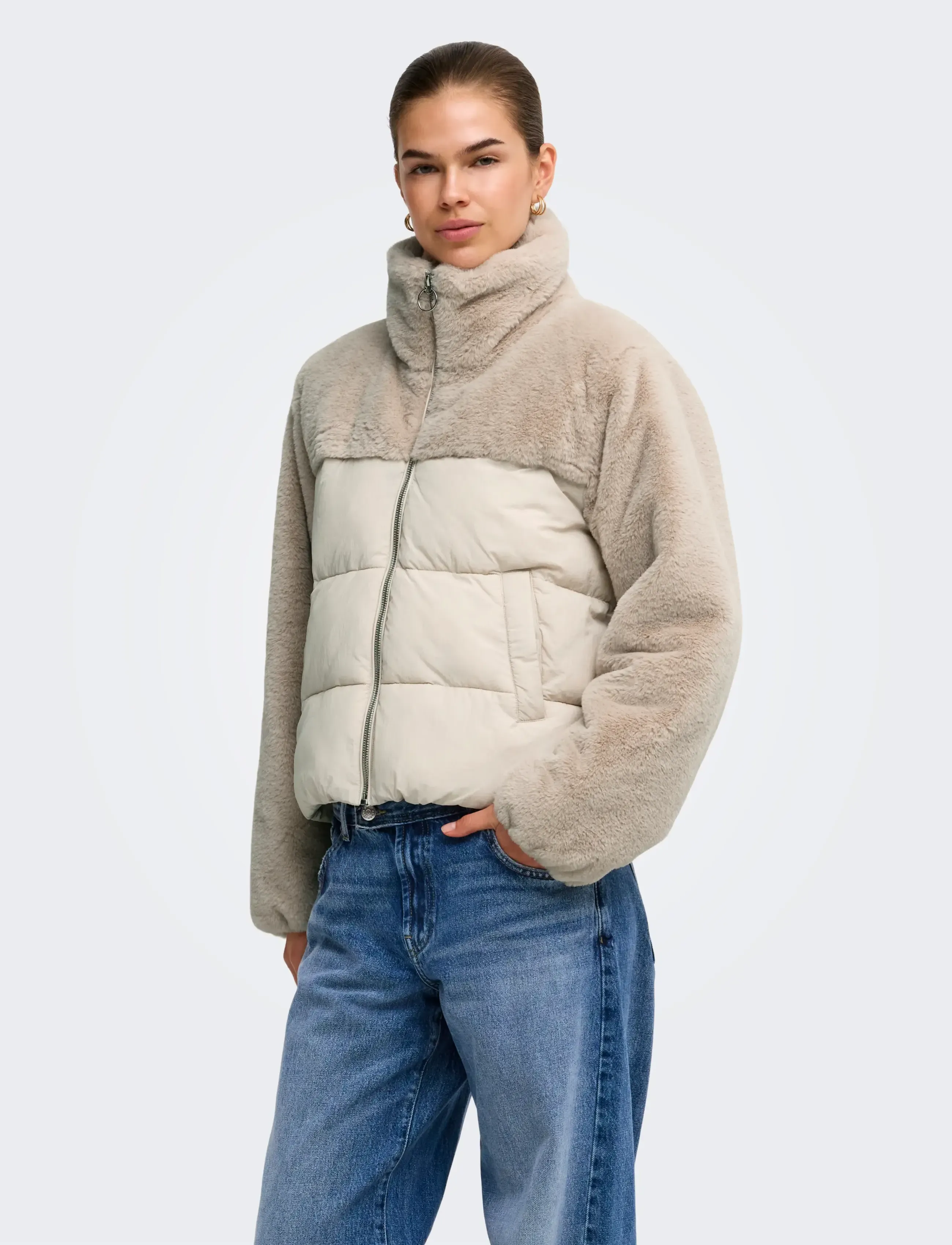 ONLY ONLWANJA FUR PUFFER MIX JACKET NOOS OTW - Talvejoped - MOONBEAM / beige