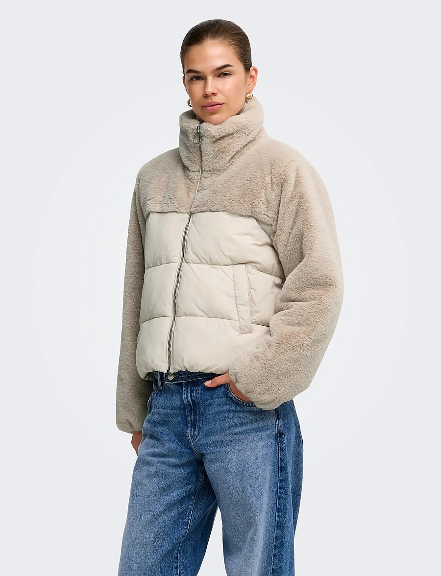ONLY - ONLWANJA FUR PUFFER MIX JACKET NOOS OTW - moonbeam - 0