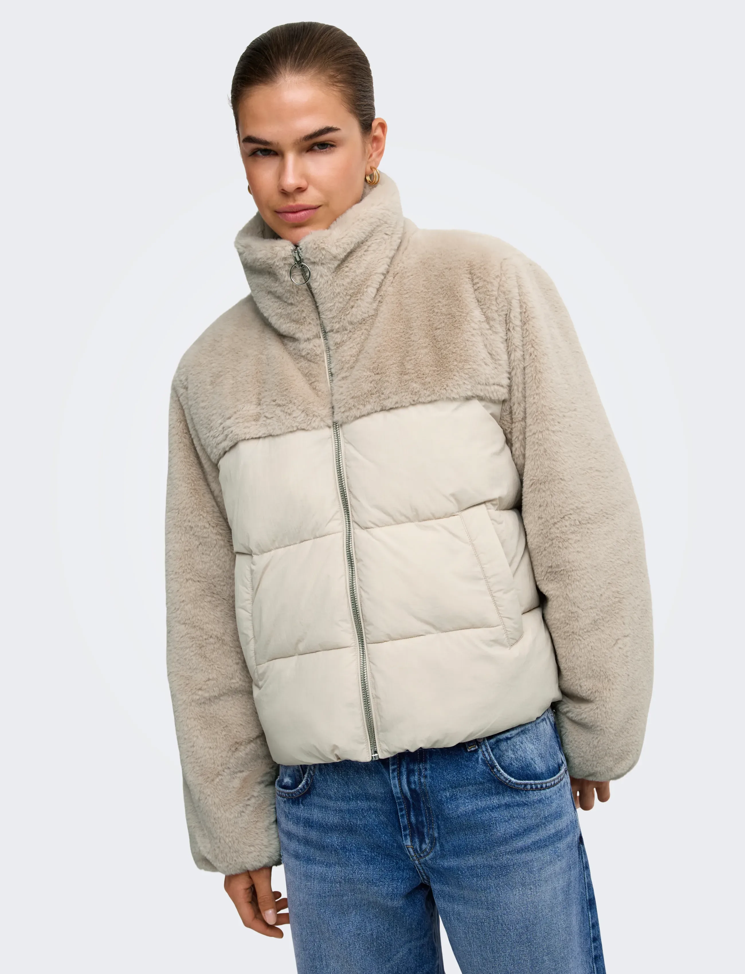 ONLY - ONLWANJA FUR PUFFER MIX JACKET NOOS OTW - moonbeam - 5