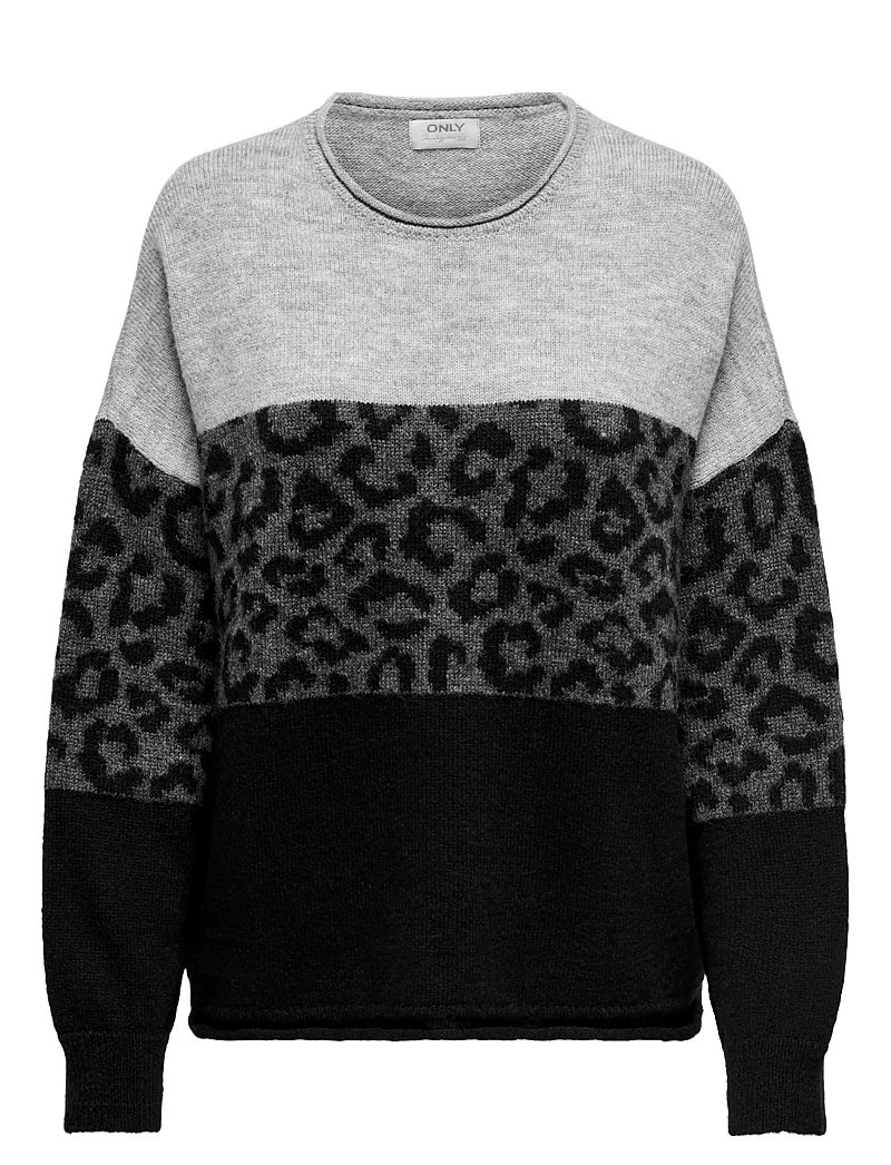 ONLY - ONLJADE ANIMAL LS O-NECK NOOS KNT - stickade tröjor - light grey melange - 1