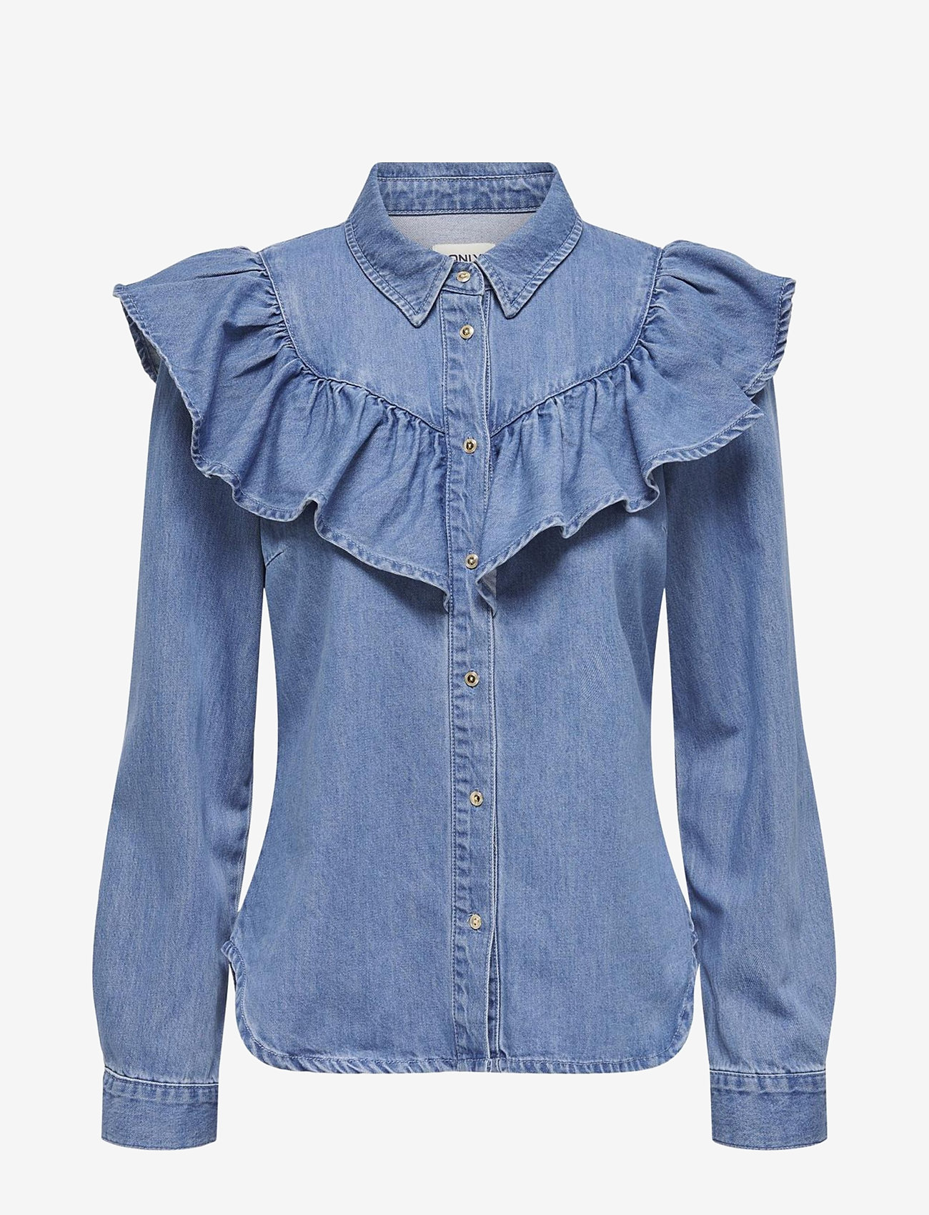 ONLY - ONLINDIGO LS FRILL DNM SHIRT QYT NOOS - denimskjorter - medium blue denim - 1