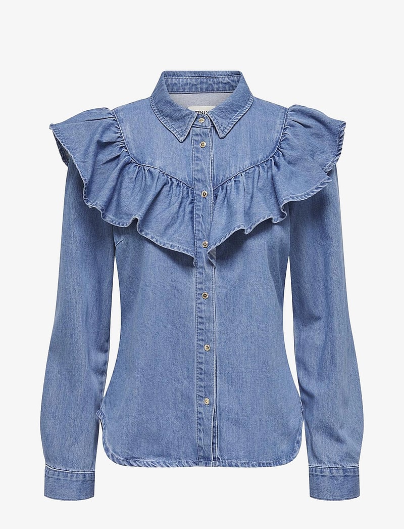 ONLY - ONLINDIGO LS FRILL DNM SHIRT QYT NOOS - denimskjorter - medium blue denim - 1