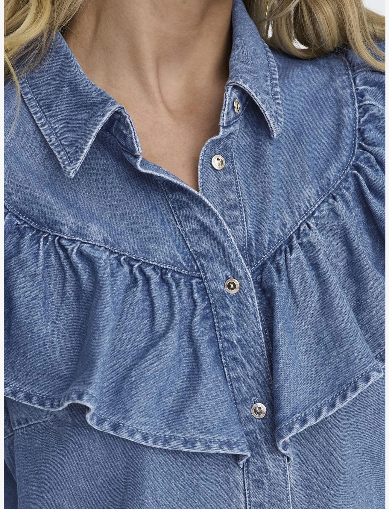 ONLY - ONLINDIGO LS FRILL DNM SHIRT QYT NOOS - jeanshemden - medium blue denim - 4