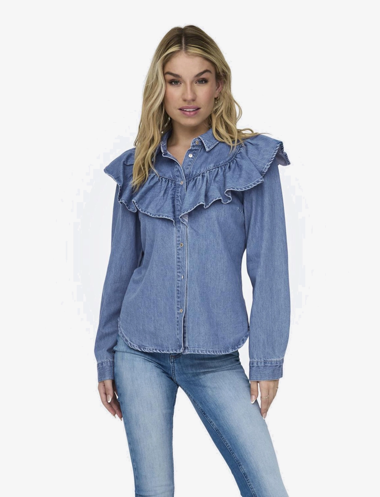 ONLY - ONLINDIGO LS FRILL DNM SHIRT QYT NOOS - jeanshemden - medium blue denim - 5