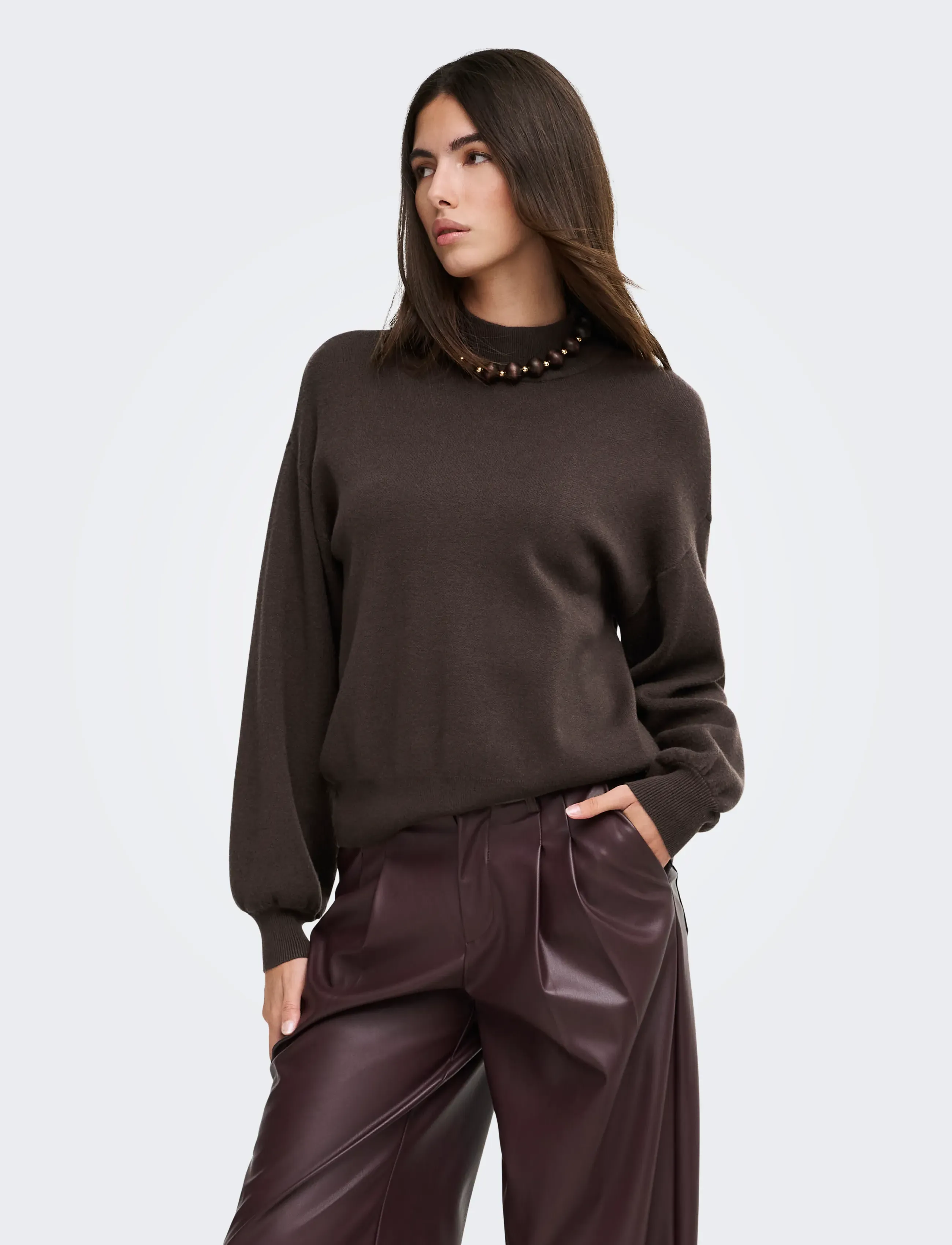 ONLY - ONLENYA LS JQ O-NECK KNT - chocolate torte - 0