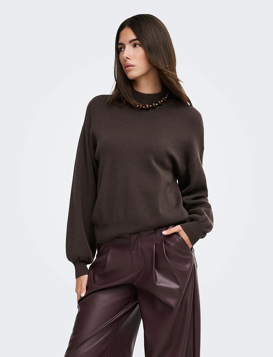 ONLY - ONLENYA LS JQ O-NECK KNT - stickade tröjor - chocolate torte - 0