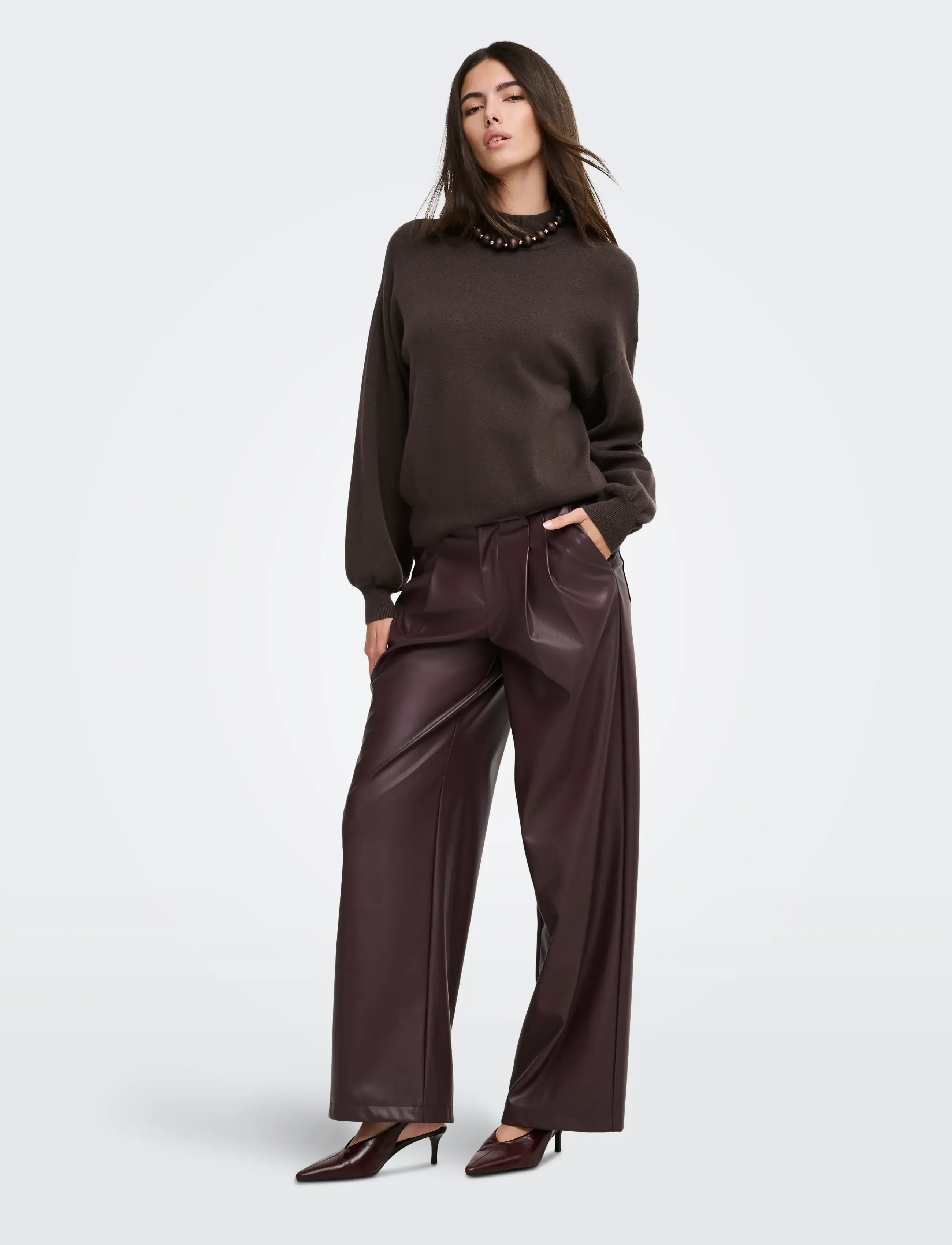 ONLY - ONLENYA LS JQ O-NECK KNT - chocolate torte - 4
