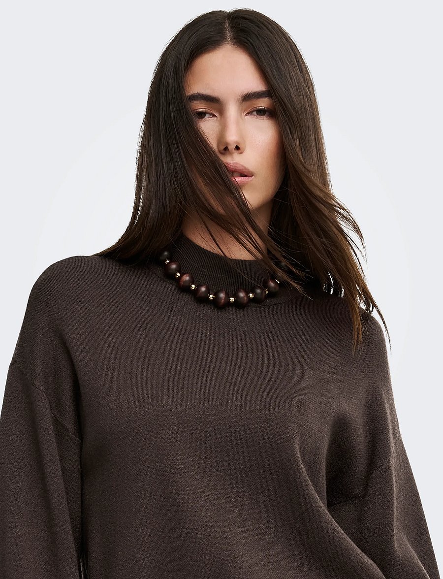 ONLY - ONLENYA LS JQ O-NECK KNT - stickade tröjor - chocolate torte - 5