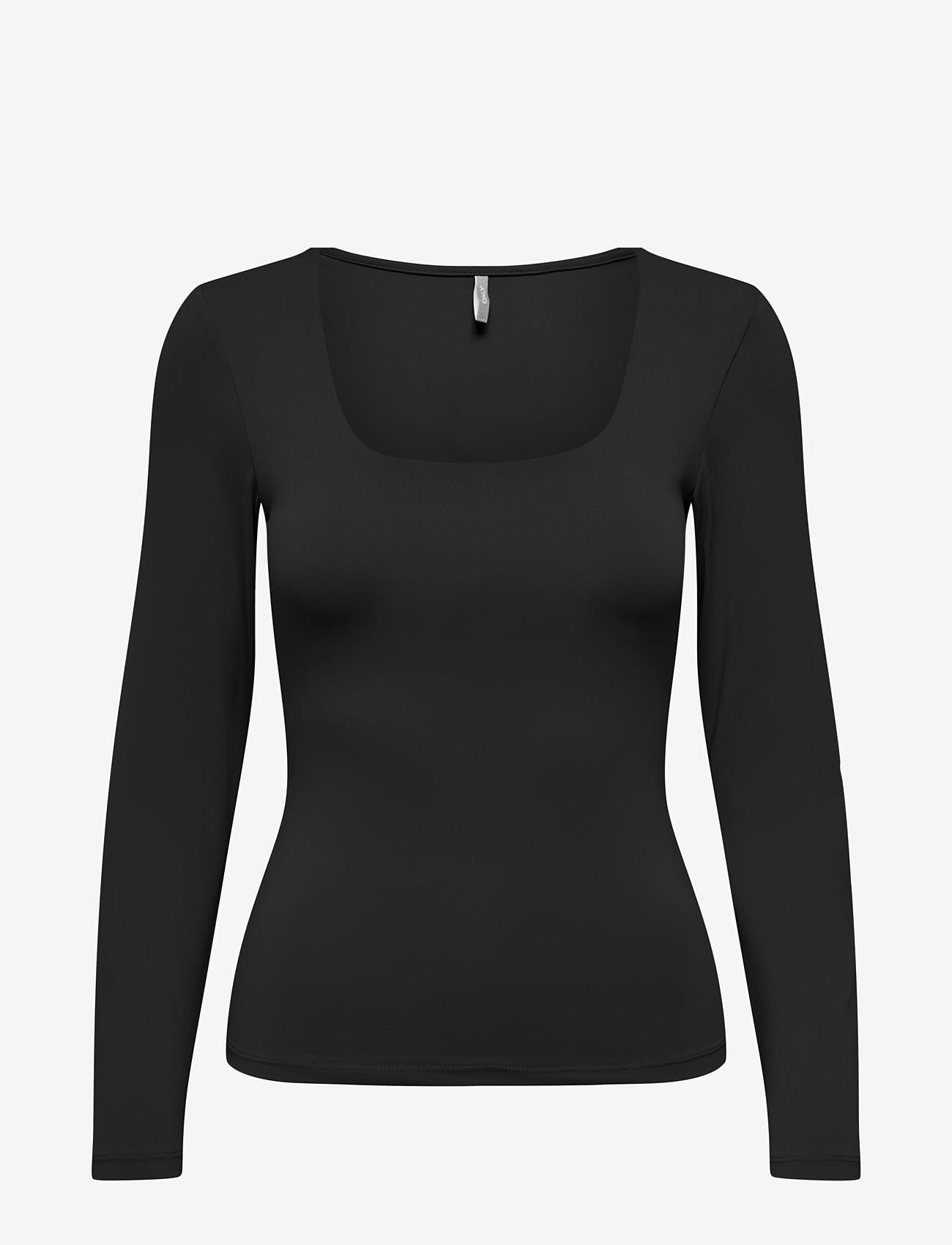 ONLY - ONLEA L/S 2-WAY DEEP NECK TOP JRS NOOS - långärmade toppar - black - 1