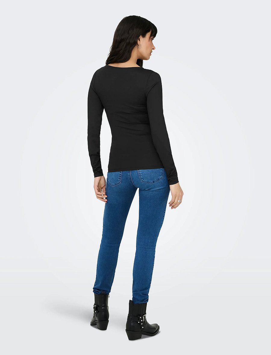 ONLY - ONLEA L/S 2-WAY DEEP NECK TOP JRS NOOS - pikkade varrukatega topid - black - 3