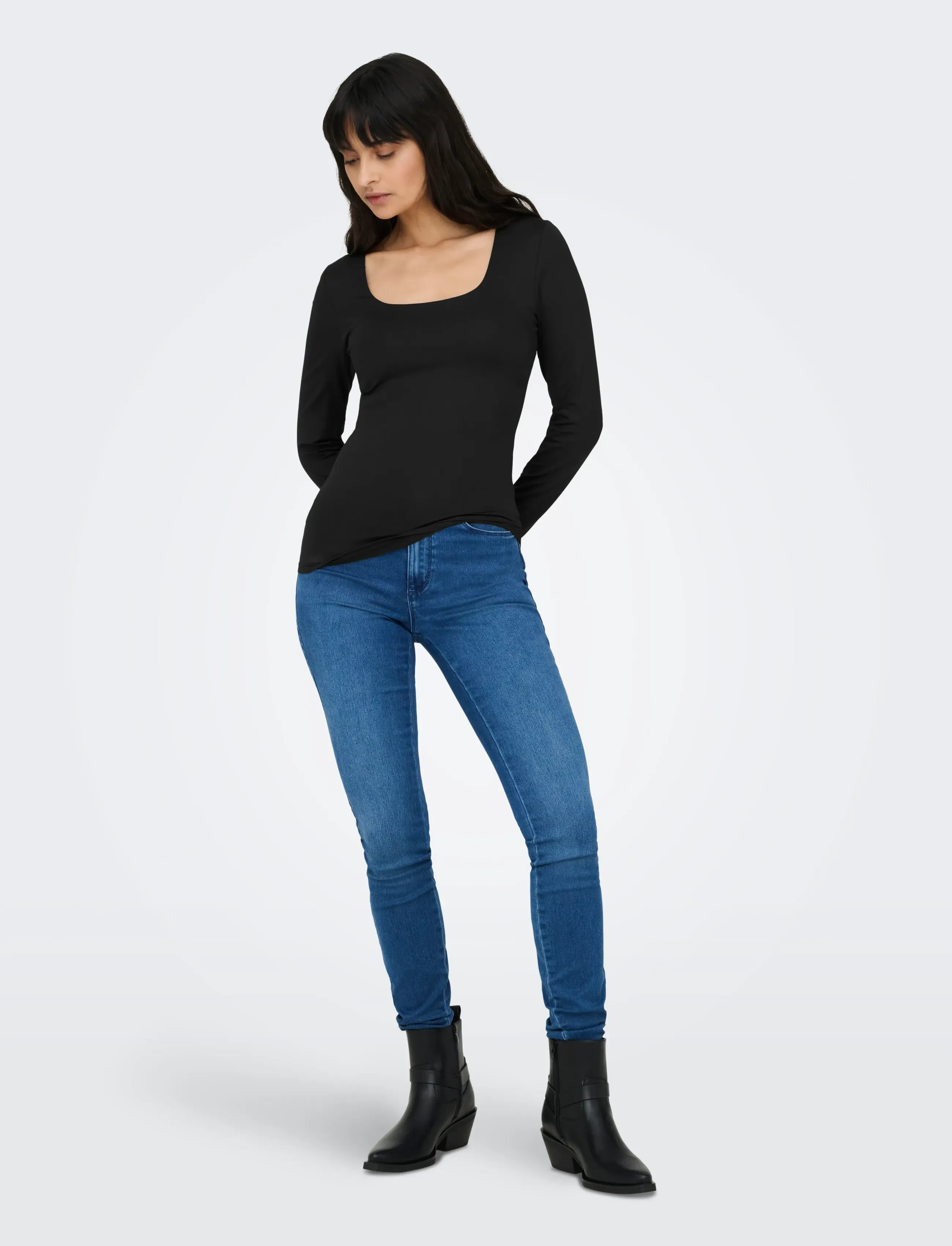ONLY - ONLEA L/S 2-WAY DEEP NECK TOP JRS NOOS - topi ar garām piedurknēm - black - 4