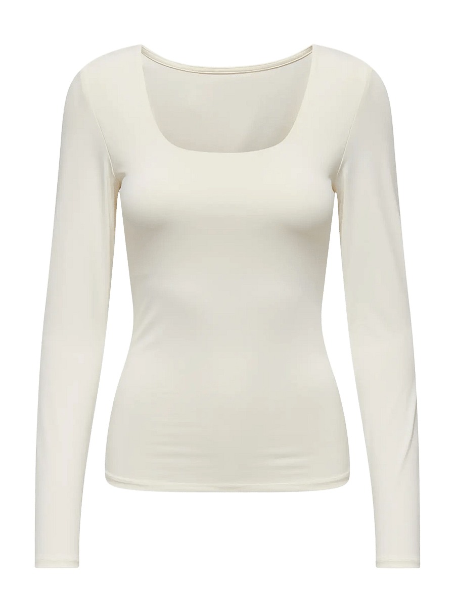 ONLY - ONLEA L/S 2-WAY DEEP NECK TOP JRS NOOS - långärmade toppar - cloud dancer - 1