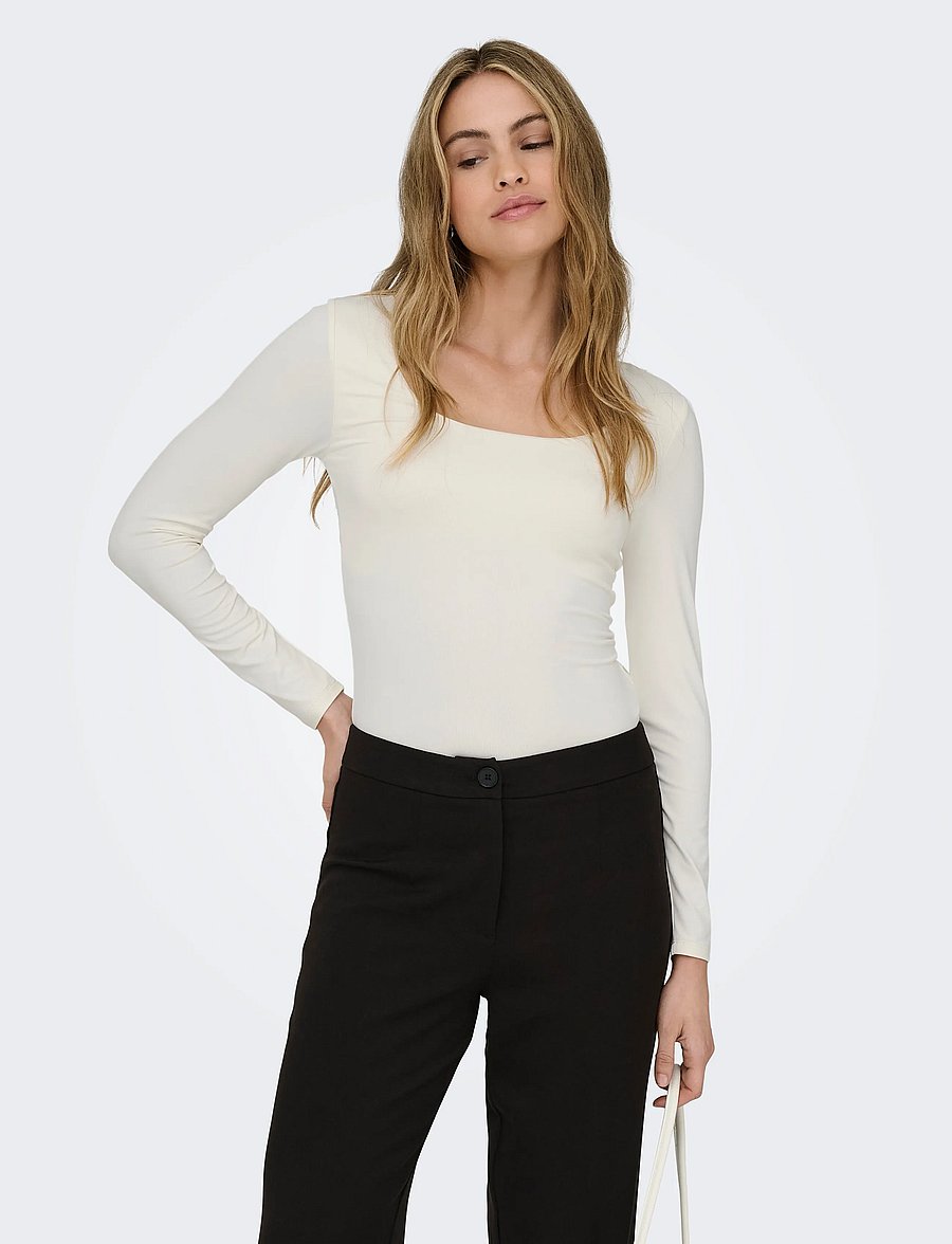 ONLY - ONLEA L/S 2-WAY DEEP NECK TOP JRS NOOS - långärmade toppar - cloud dancer - 0