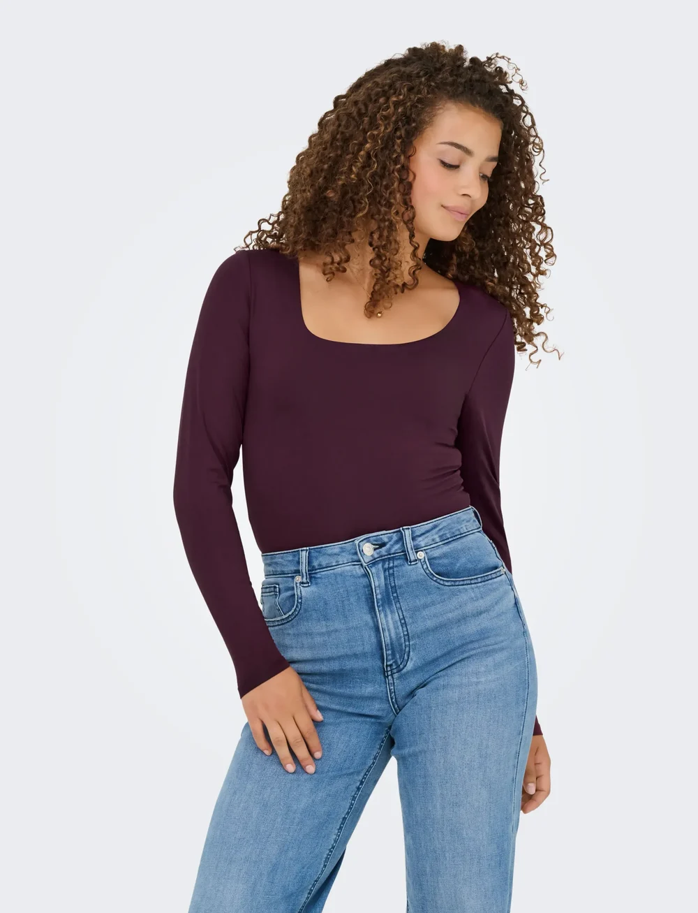 ONLY - ONLEA L/S 2-WAY DEEP NECK TOP JRS NOOS - langärmlige tops - winetasting - 0