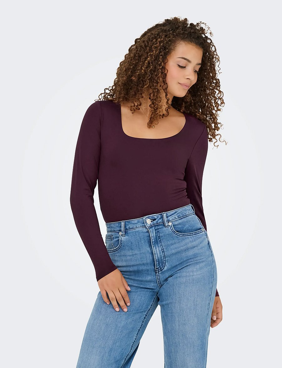 ONLY - ONLEA L/S 2-WAY DEEP NECK TOP JRS NOOS - pikkade varrukatega topid - winetasting - 0