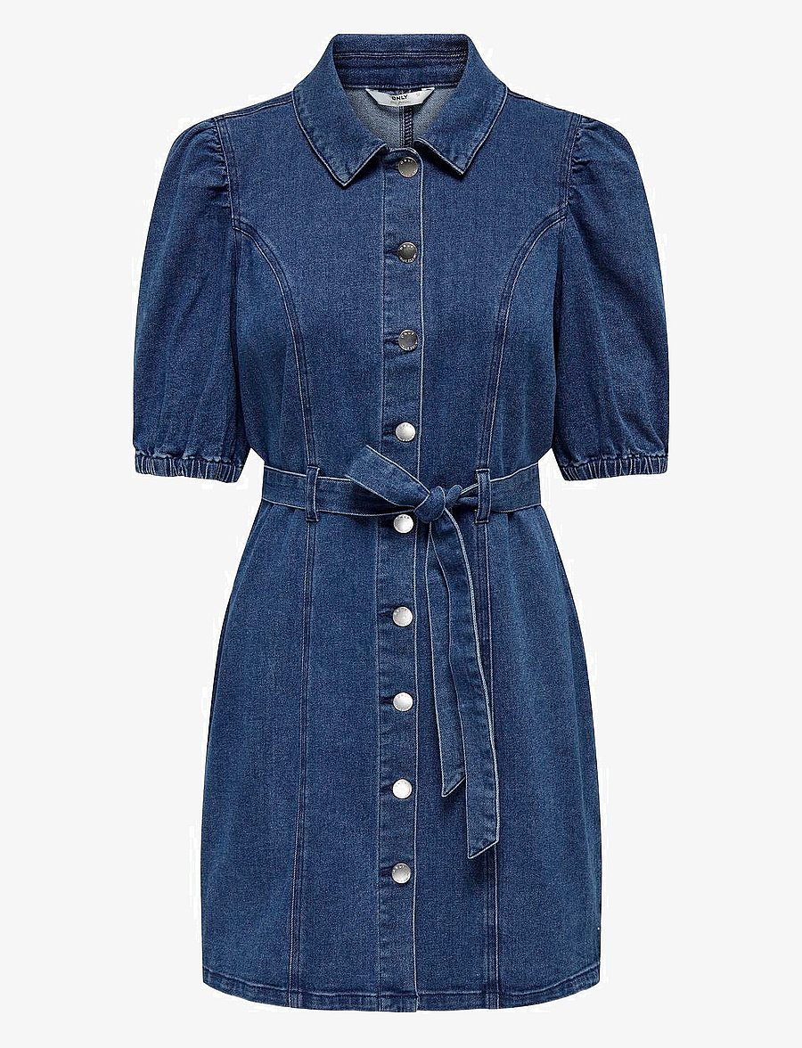 ONLY - ONLVIBBE SS BELT DNM DRESS NOOS - hemdkleider - medium blue denim - 1