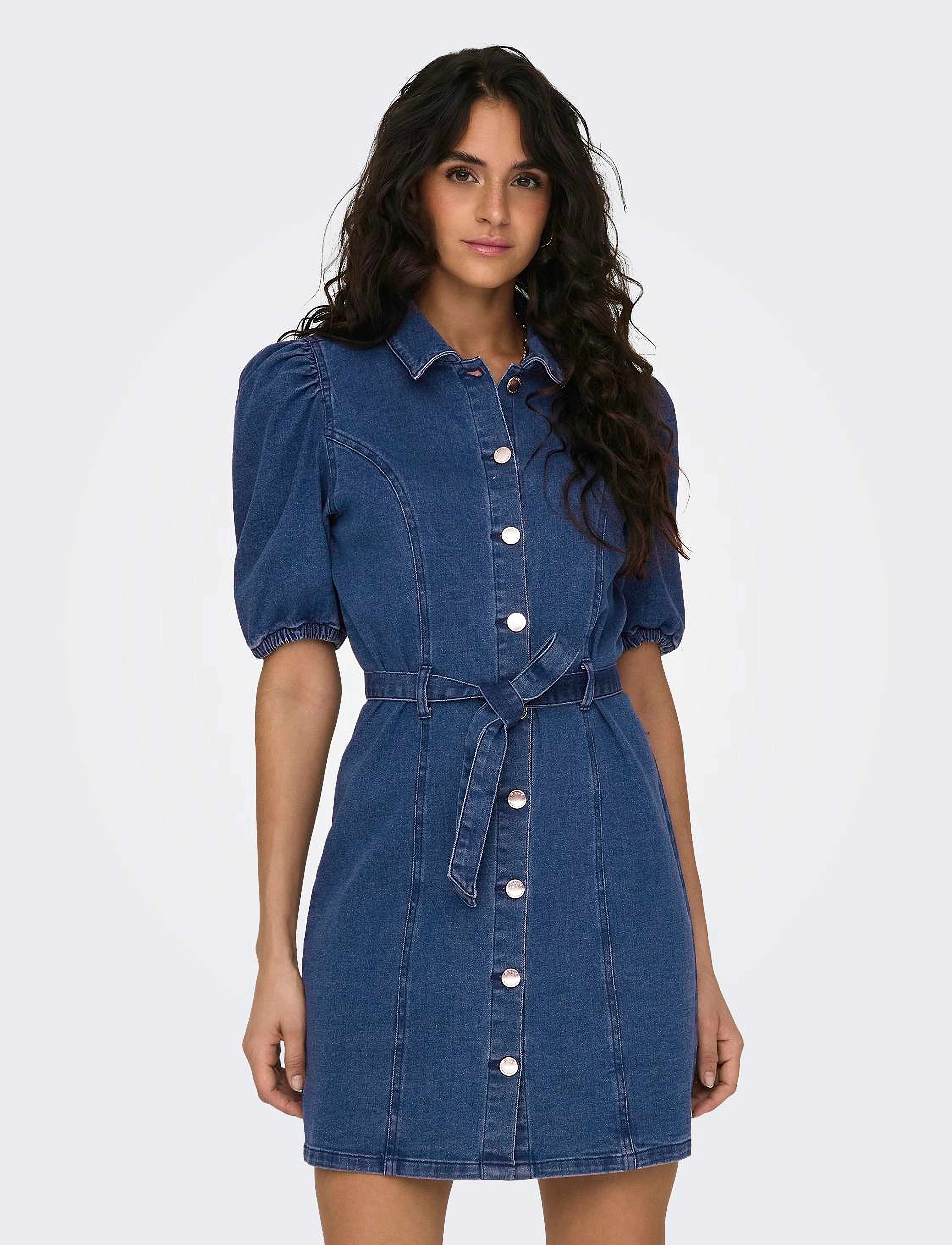 ONLY ONLVIBBE SS BELT DNM DRESS NOOS - Korte kjoler - MEDIUM BLUE DENIM / navy