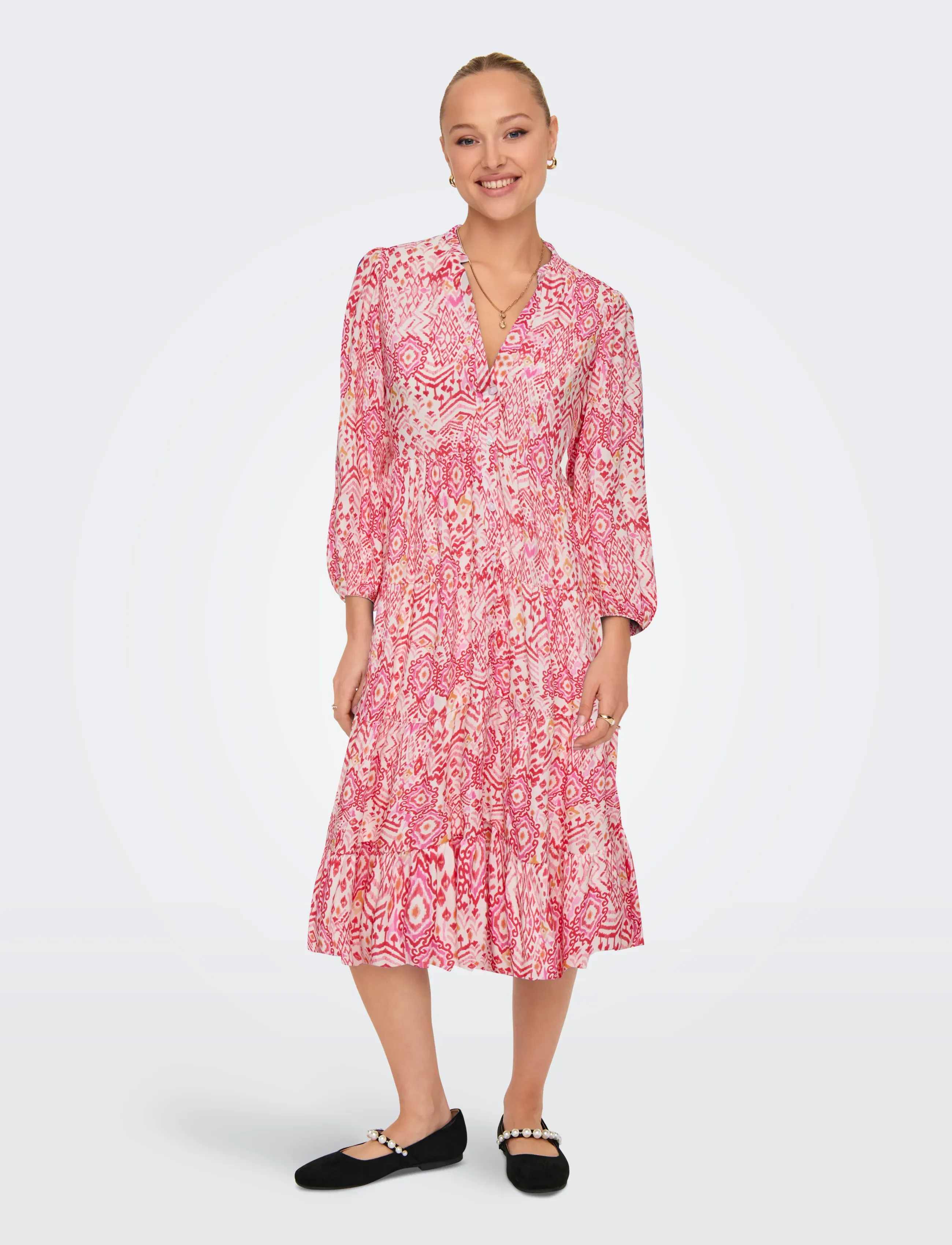 ONLY ONLMILANA 7/8 DRESS WVN NOOS - Kleider - CLOUD DANCER / multi