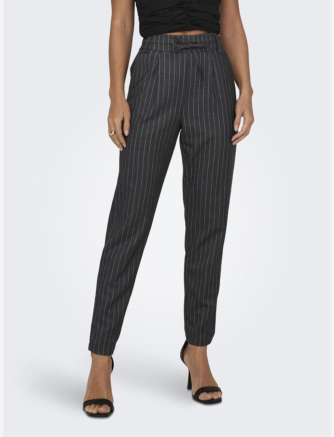 ONLY - ONLPOPTRASH-NAJA FINE STRIPE PNT NOOS - kitsalõikelised püksid - dark grey melange - 0